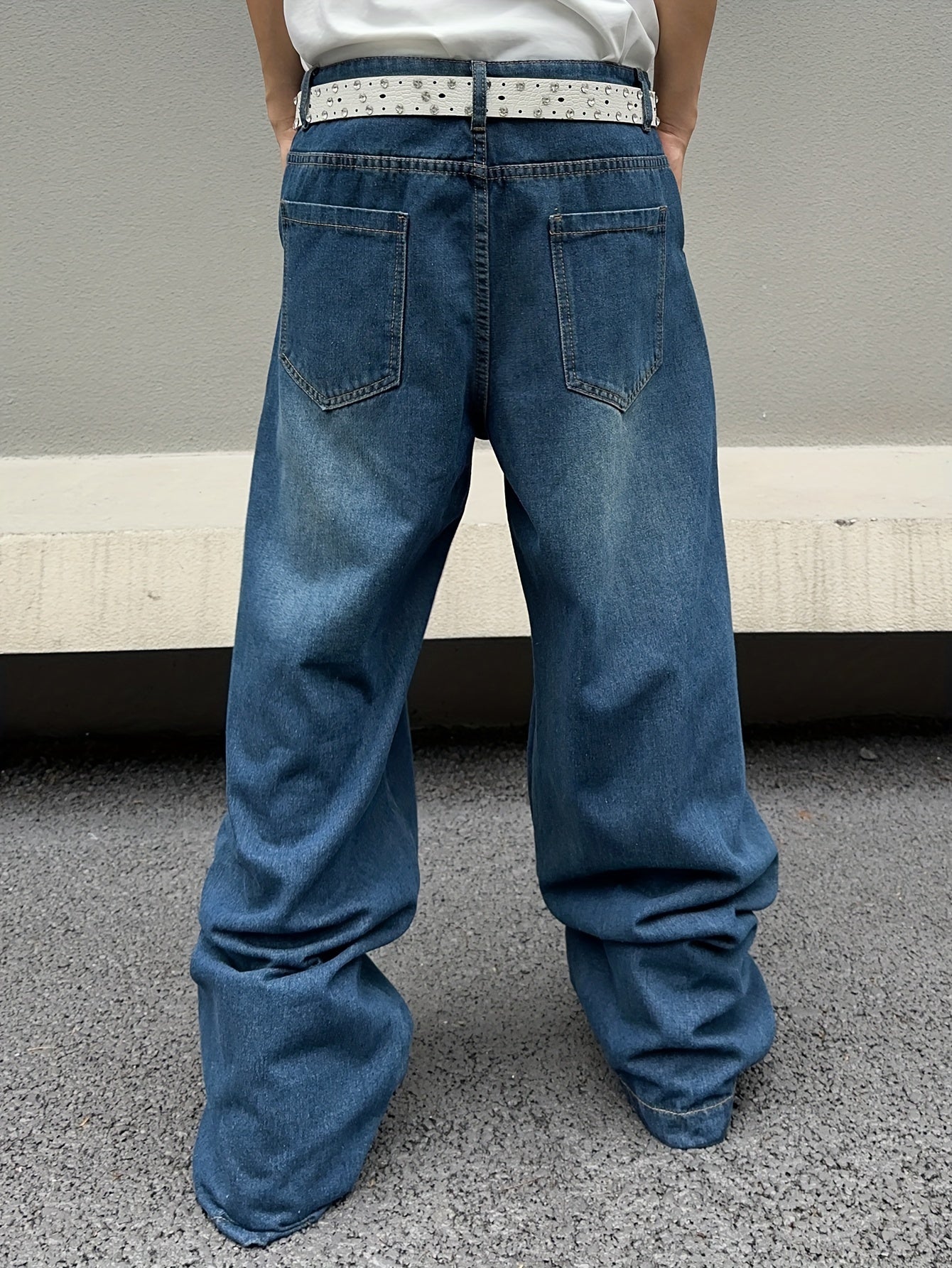 Men's Loose Fit Wide Leg Jeans, Men's Stylish Comfy Denim Pants, Versatile For Four Seasons