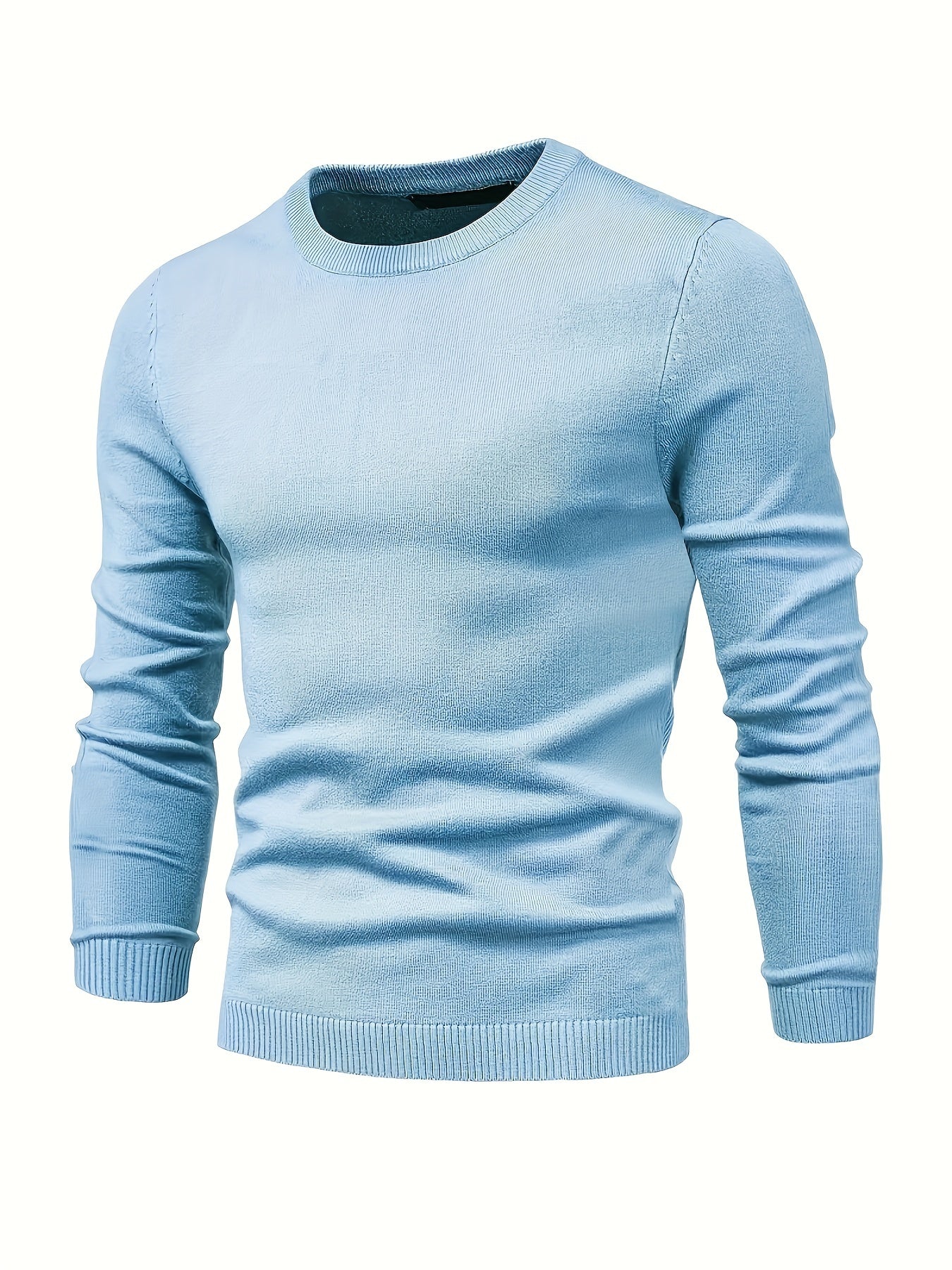 Men's Casual Solid Knitted Sweater - Warm And Stretchy Crew Neck Pullover For Fall And Winter