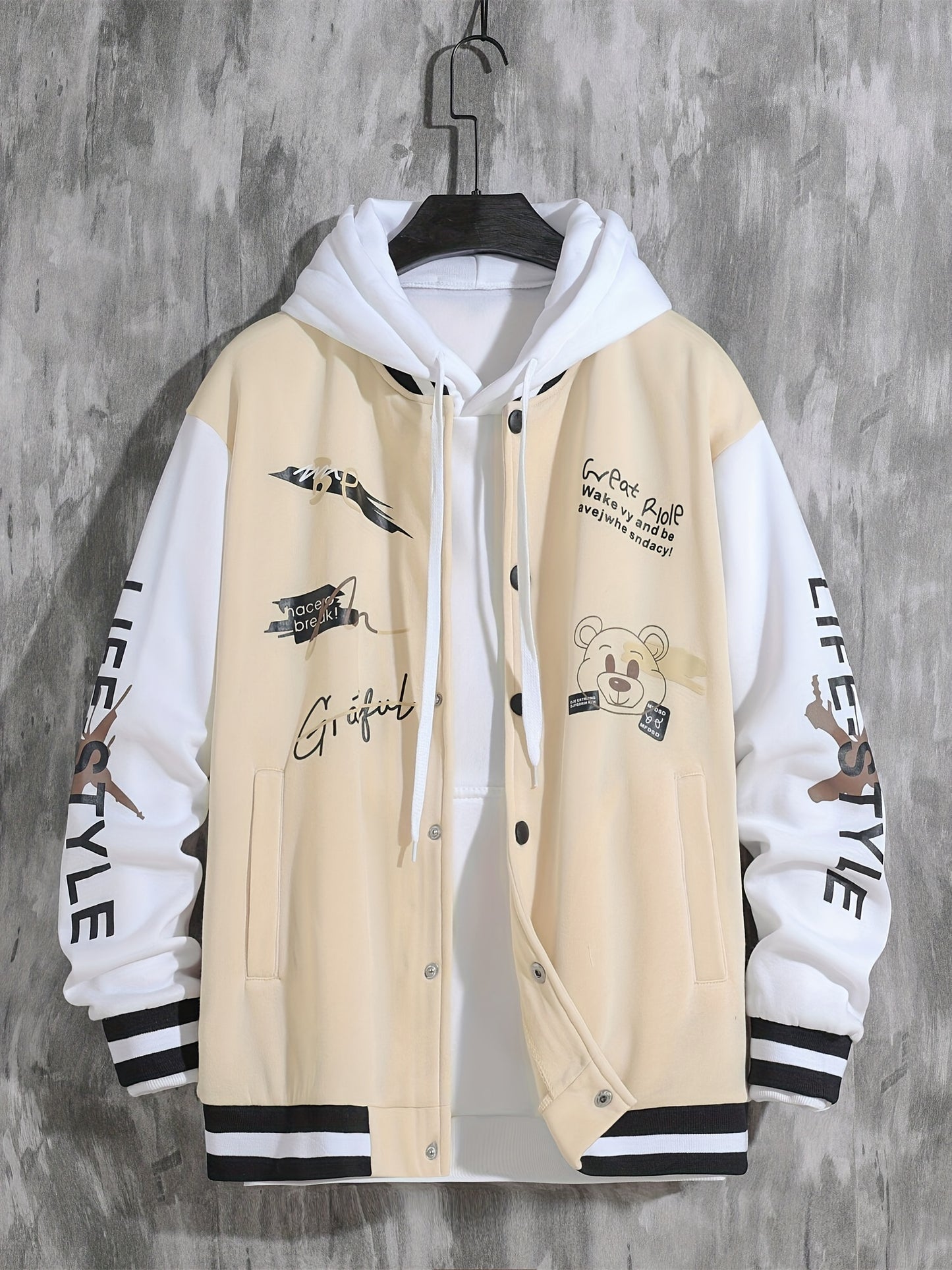 Men's Letter Print Varsity Jacket - Casual Baseball Coat for Spring and Autumn