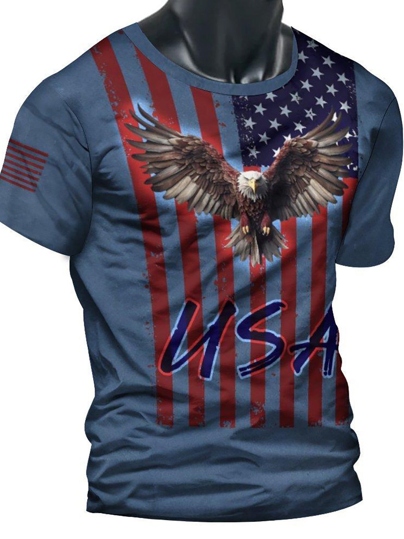 Eagle And Flag Print T-shirt, Men's Casual Street Style Stretch Round Neck Tee Shirt For Summer