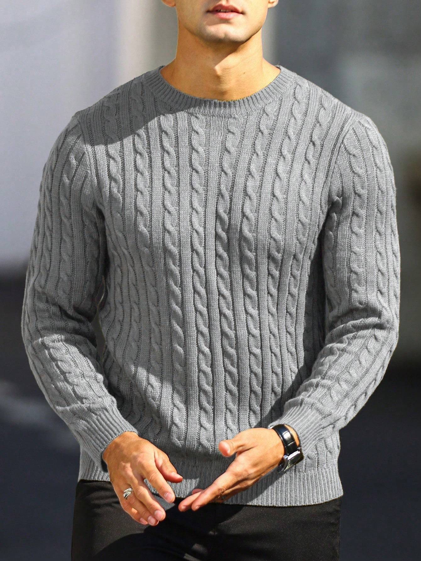 Men's Striped Knitted Pullover, Casual Long Sleeve Slim-fit Crew Neck Sweater For Fall Winter