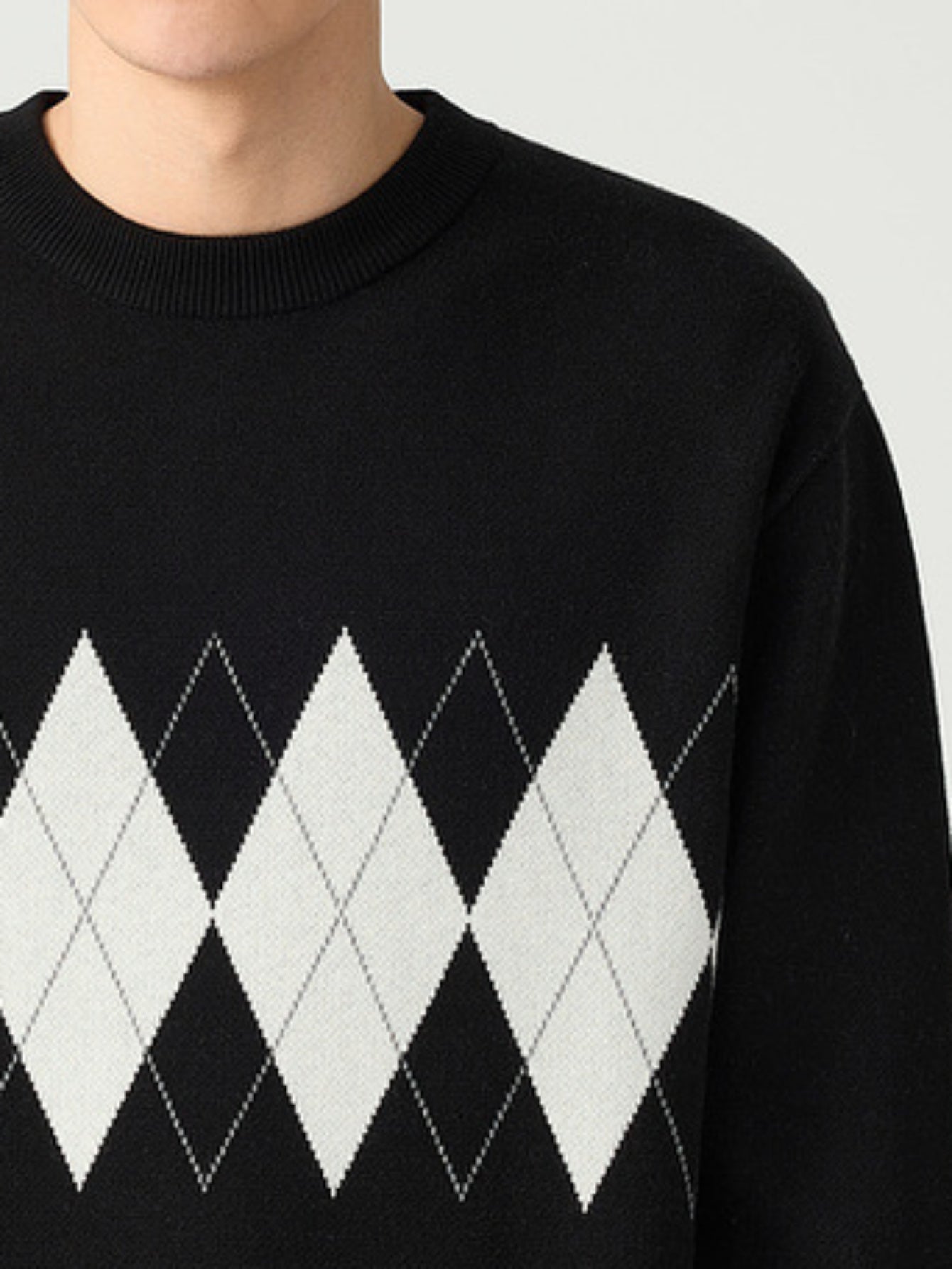 Men's Argyle Graphic Print Knitted Pullover, Casual Long Sleeve Crew Neck Sweater For Fall Winter