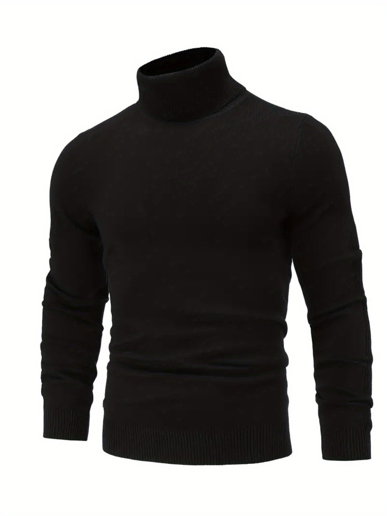 Cozy Fall Winter Essential: Men's Solid Knitted Long Sleeve Turtle Neck Casual Pullover Sweater