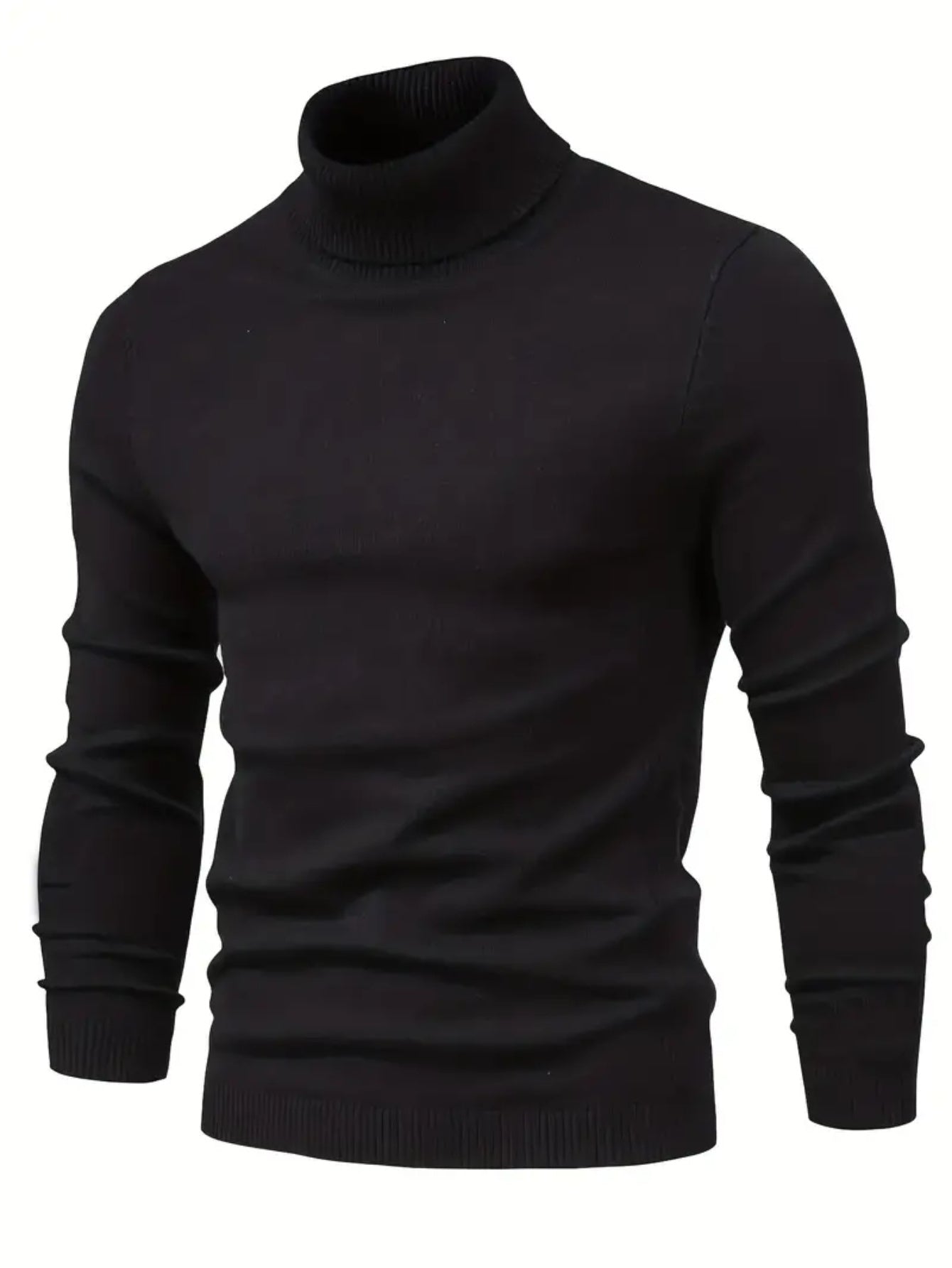 Men's Casual Turtleneck Sweater - Solid Color, Long Sleeve Knit Pullover for Fall/Winter