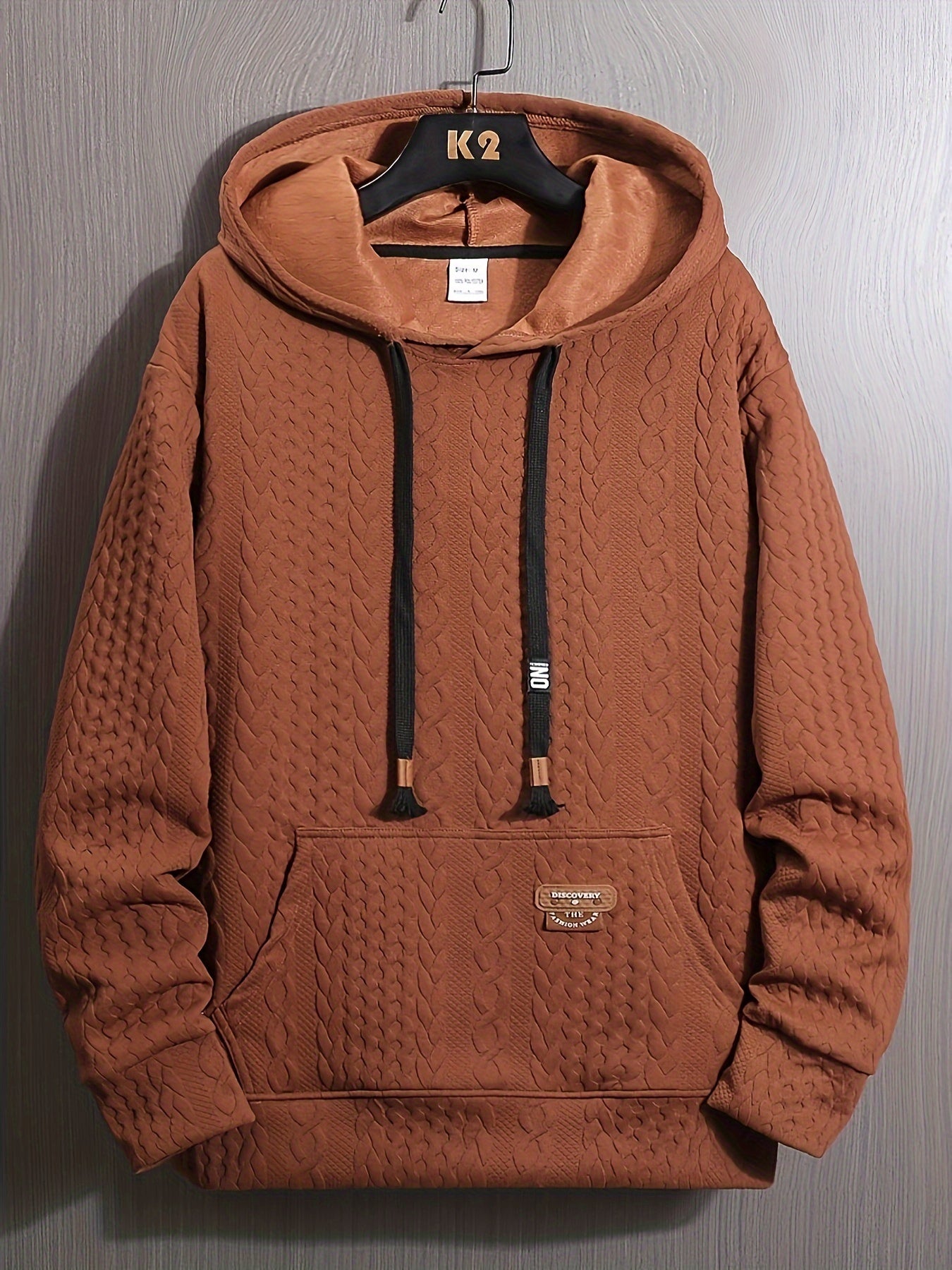 Cozy Solid Knitted Hooded Sweatshirt - Soft Pullover Top with Kangaroo Pocket for Men - Perfect for Spring and Autumn Casual Wear