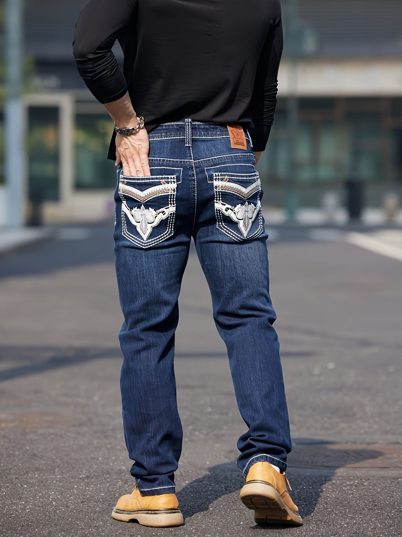 Four-Season Comfy Men's Straight Leg Embroidered Jeans - Fashion Denim Pants with Classic Design, Soft Fabric, and Relaxed Fit - Perfect for Casual Daily Wear