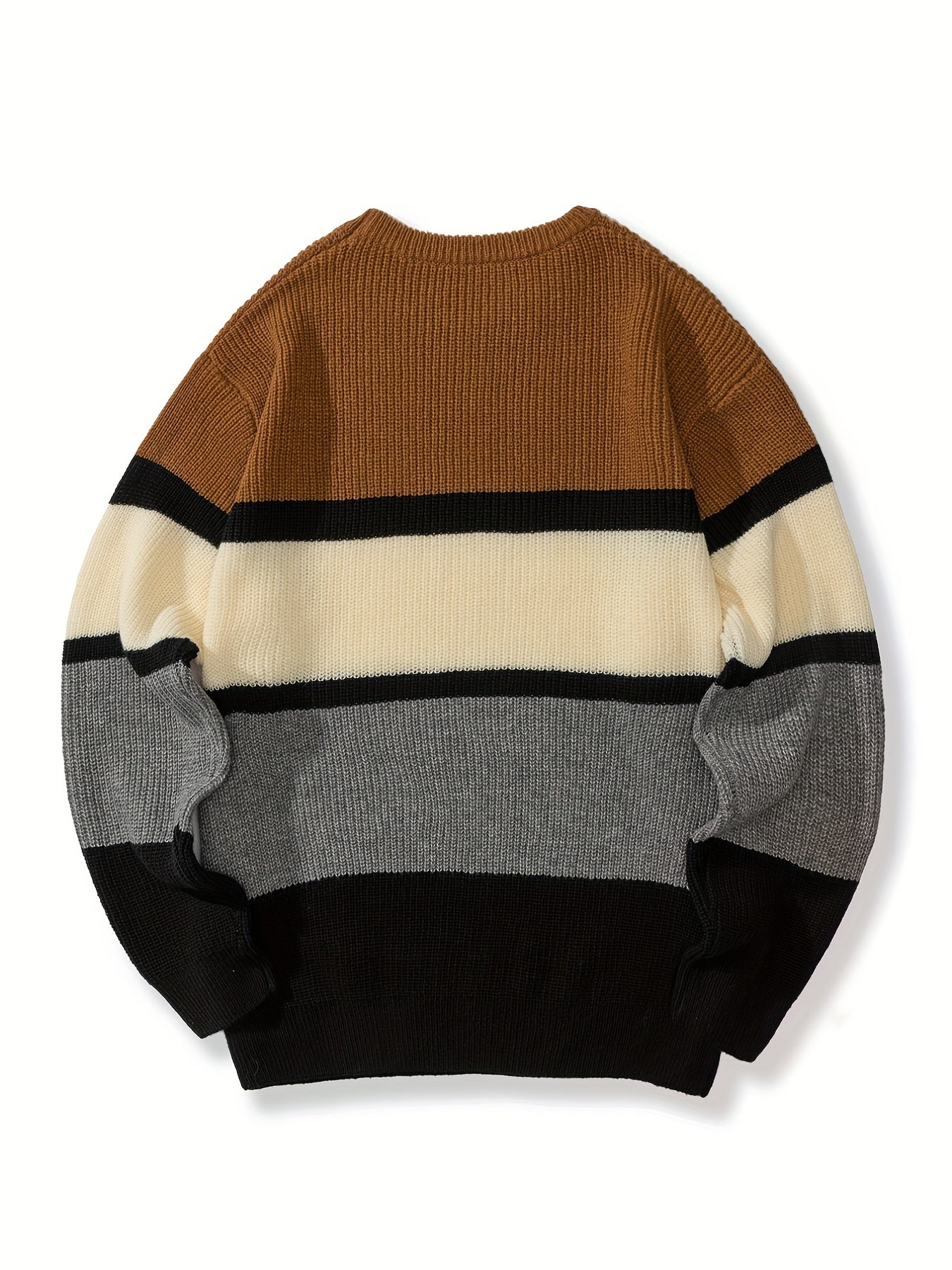 Stylish Plus Size Men's Stripe Knit Pullover Sweater - Long-Sleeved Fashion Sweater for Spring, Autumn, and Winter - Soft, Warm, and Cozy