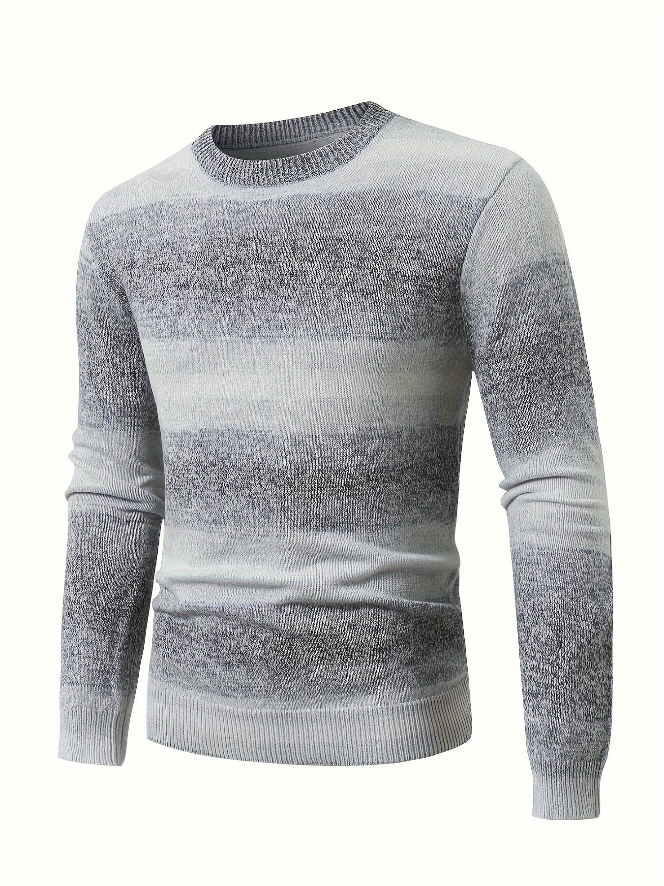 Stylish Gradient Knit Crew Neck Sweater - Soft, Breathable, Long Sleeve, Slim-Fit, Casual, Striped Pattern, Perfect for Fall and Winter Seasons