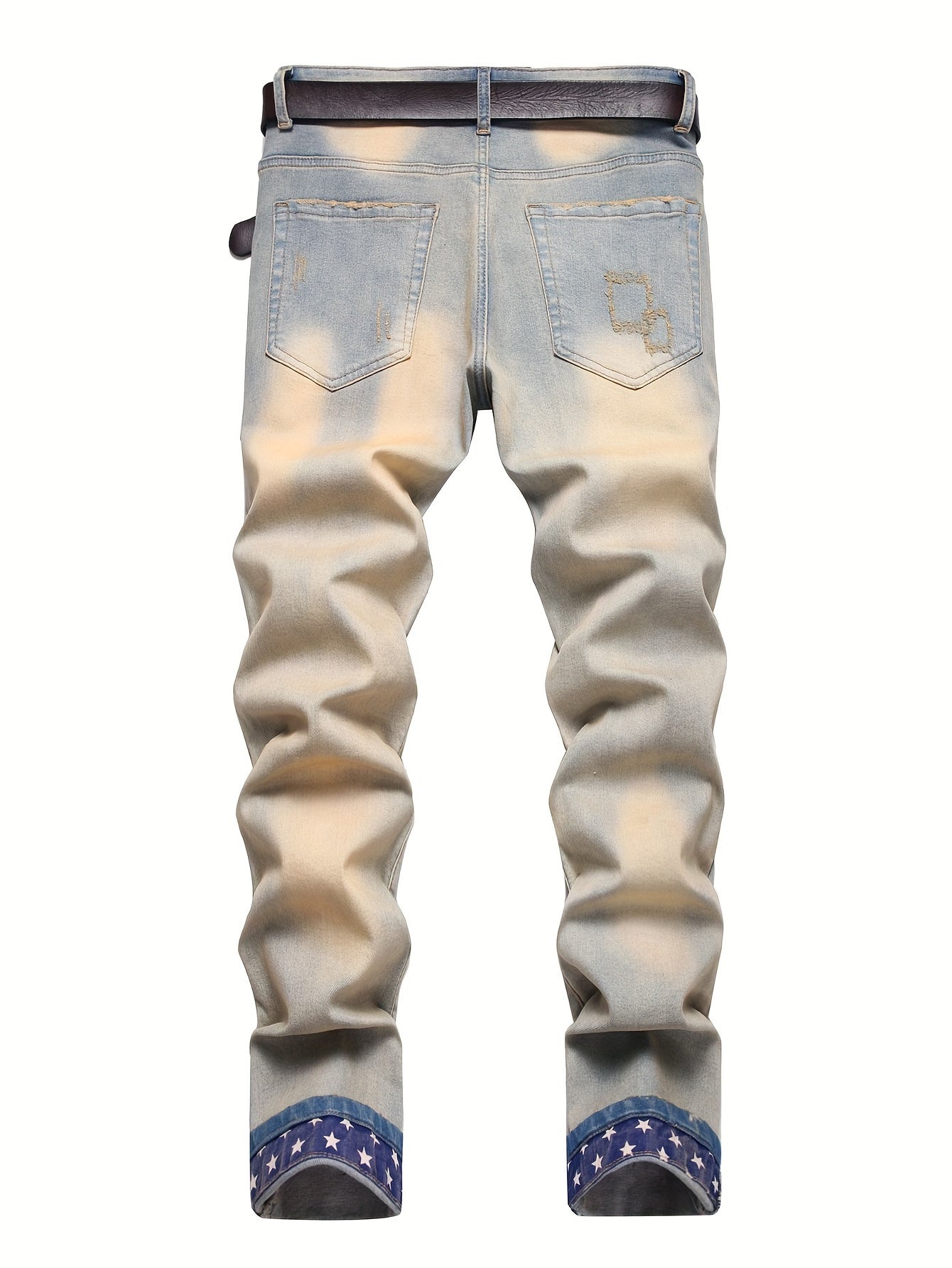 Men's Vintage Style Denim Pants With Star Pattern, All-season Trendy Jeans For Male, Stylish Casual Clothing