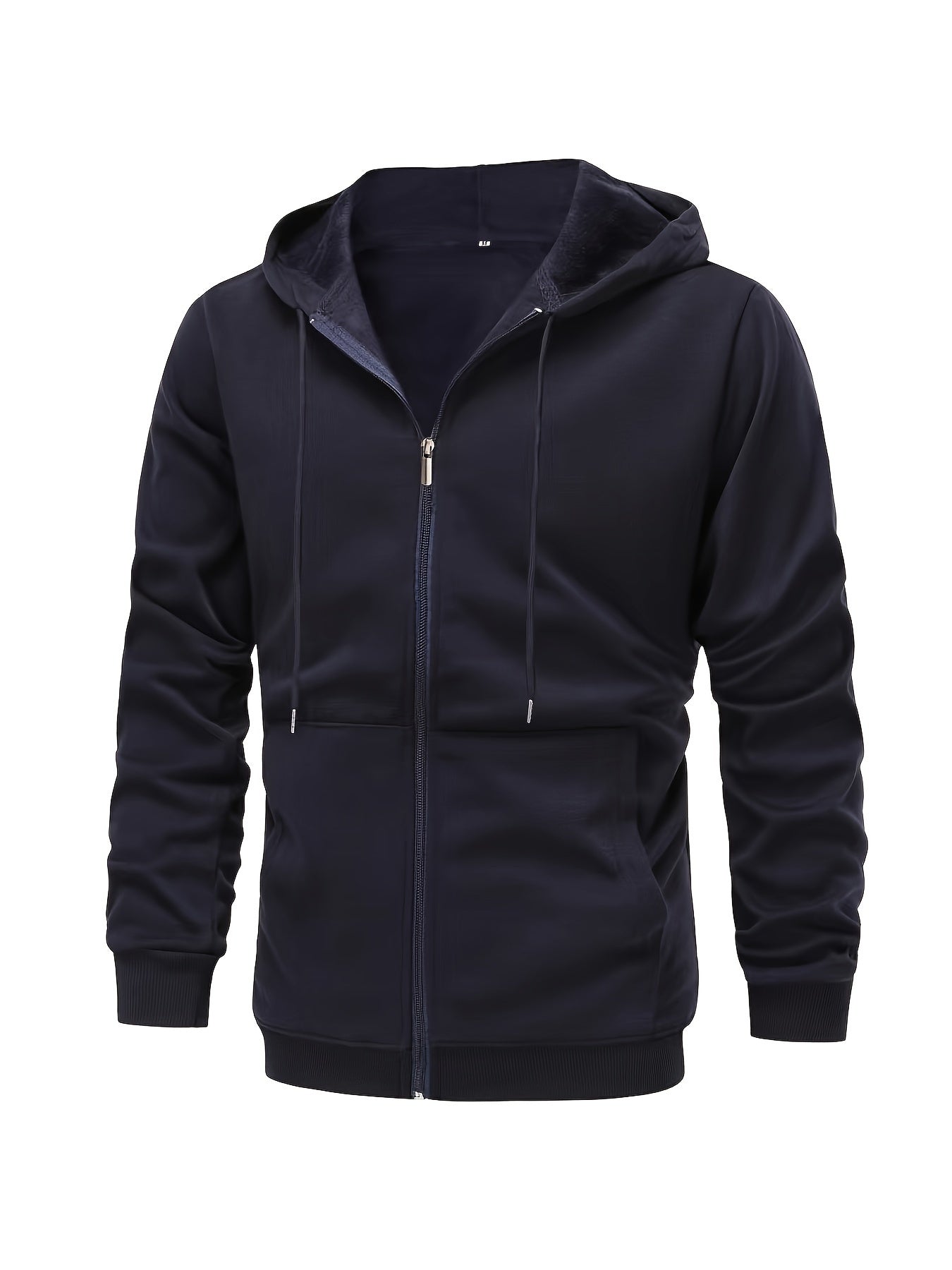 Long Sleeve Men's Casual Hoodie with Kangaroo Pocket, Drawstring and Zipper