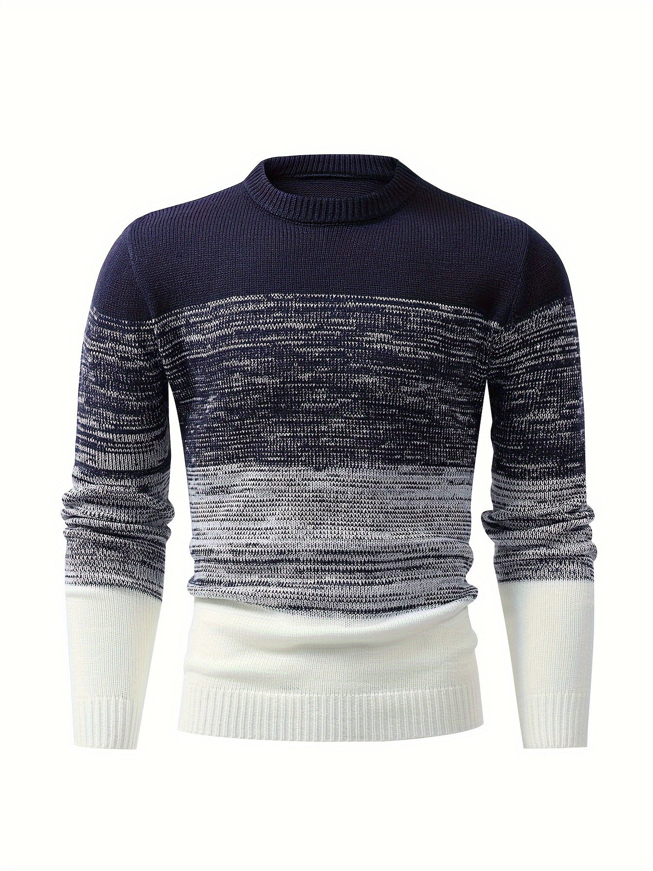 Men's Stylish Loose Color-block Knitted Sweater, Casual Mid Stretch Breathable Long Sleeve Crew Neck Top For City Walk Street Hanging Outdoor Activities