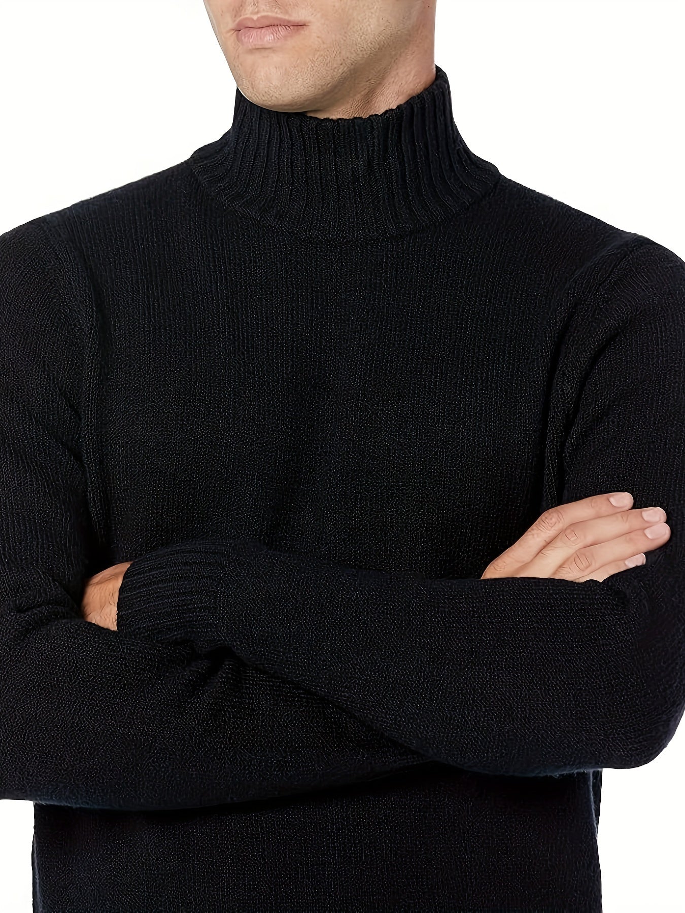 Plus Size Men's Cozy Solid Turtleneck Sweater - Soft, Breathable, Casual Fashion Knit Pullover for Fall and Winter - Warm, Comfortable Clothing for Males with Relaxed Fit