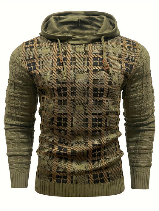 Cozy Plaid Hooded Sweater for Men - Commuter-Friendly, Sports-Inspired Outerwear - Soft, Breathable, and Warm for Casual Daily Wear