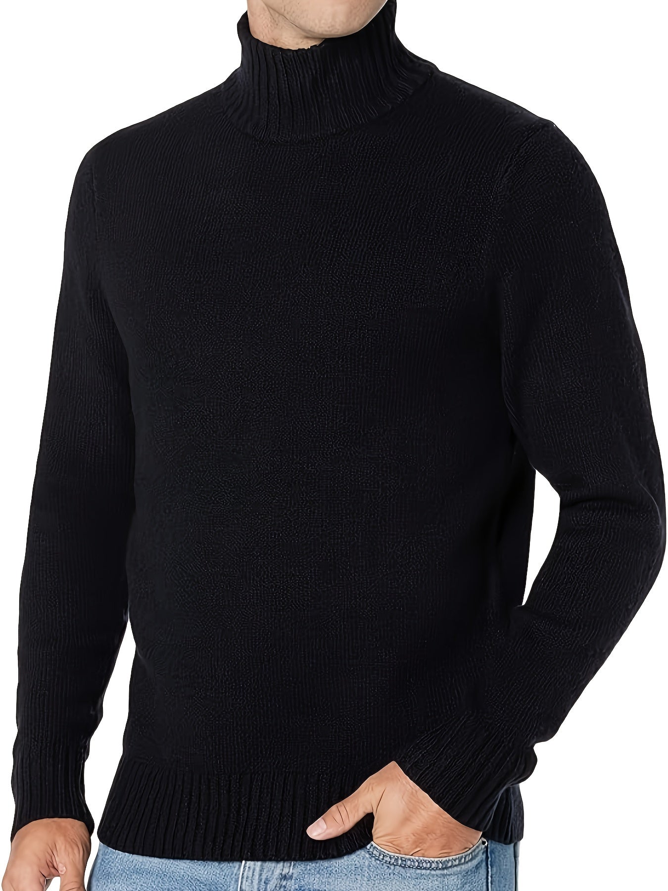 Plus Size Men's Cozy Solid Turtleneck Sweater - Soft, Breathable, Casual Fashion Knit Pullover for Fall and Winter - Warm, Comfortable Clothing for Males with Relaxed Fit