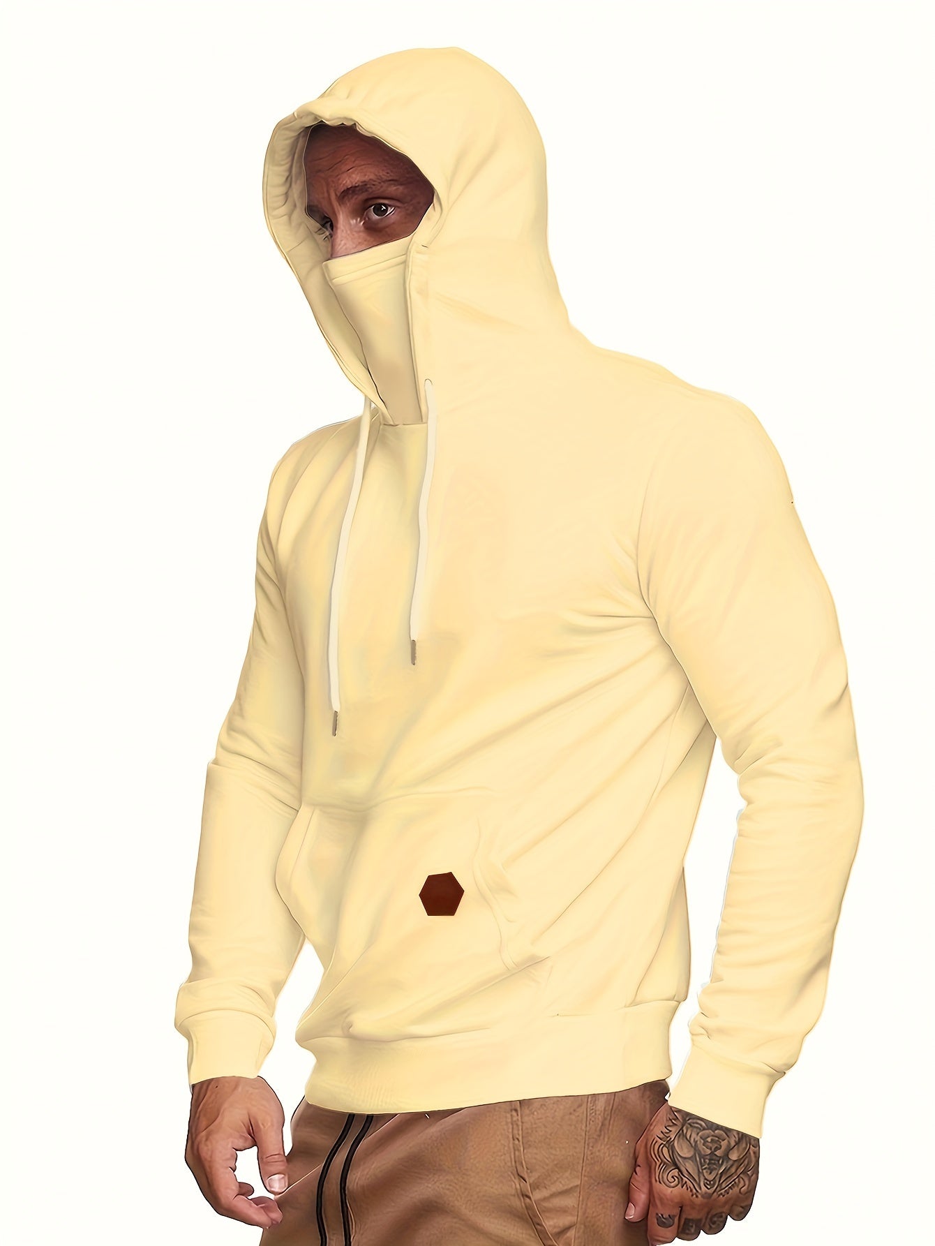 Men's Hoodie, Face Cover Casual Drawstring Hooded Sweatshirt With Multicolor