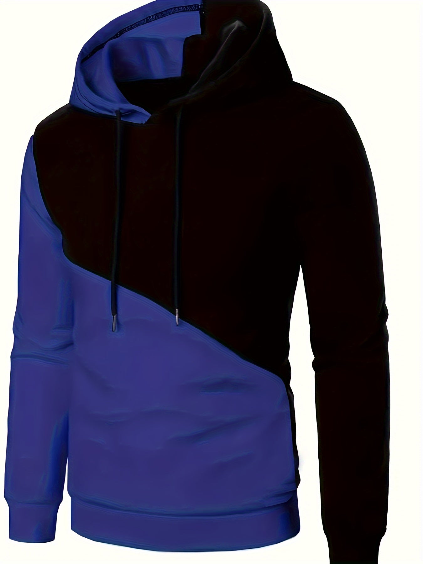 Stylish Men's Color-Block Hoodie – Warm Polyester Knit Pullover with Hood for Winter, Machine-Washable