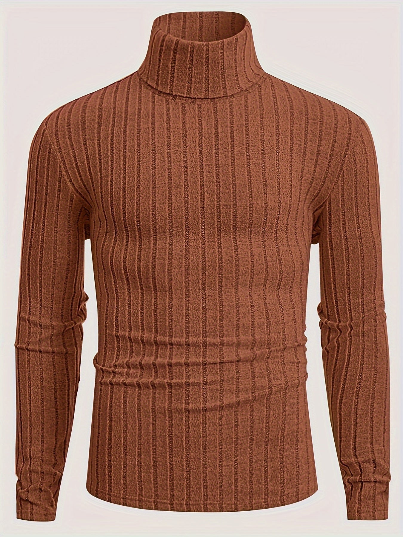 Men's Stylish Stripe Pattern Knitted Pullover, Casual Breathable Long Sleeve Turtle Neck Sweater For Spring Fall