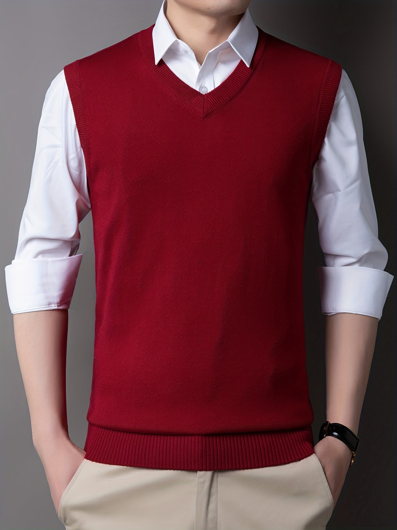 Casual Knitted Pullover, V-neck Sleeveless Thermal Jacket, Wool Vest, Men's Tank Top For Autumn And Winter