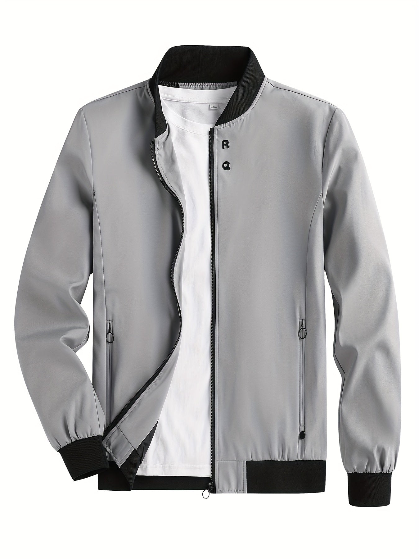 Casual Zipper Long Sleeves Jackets, Stand Collar Pockets Windproof Slim Fit Tops For Spring Fall