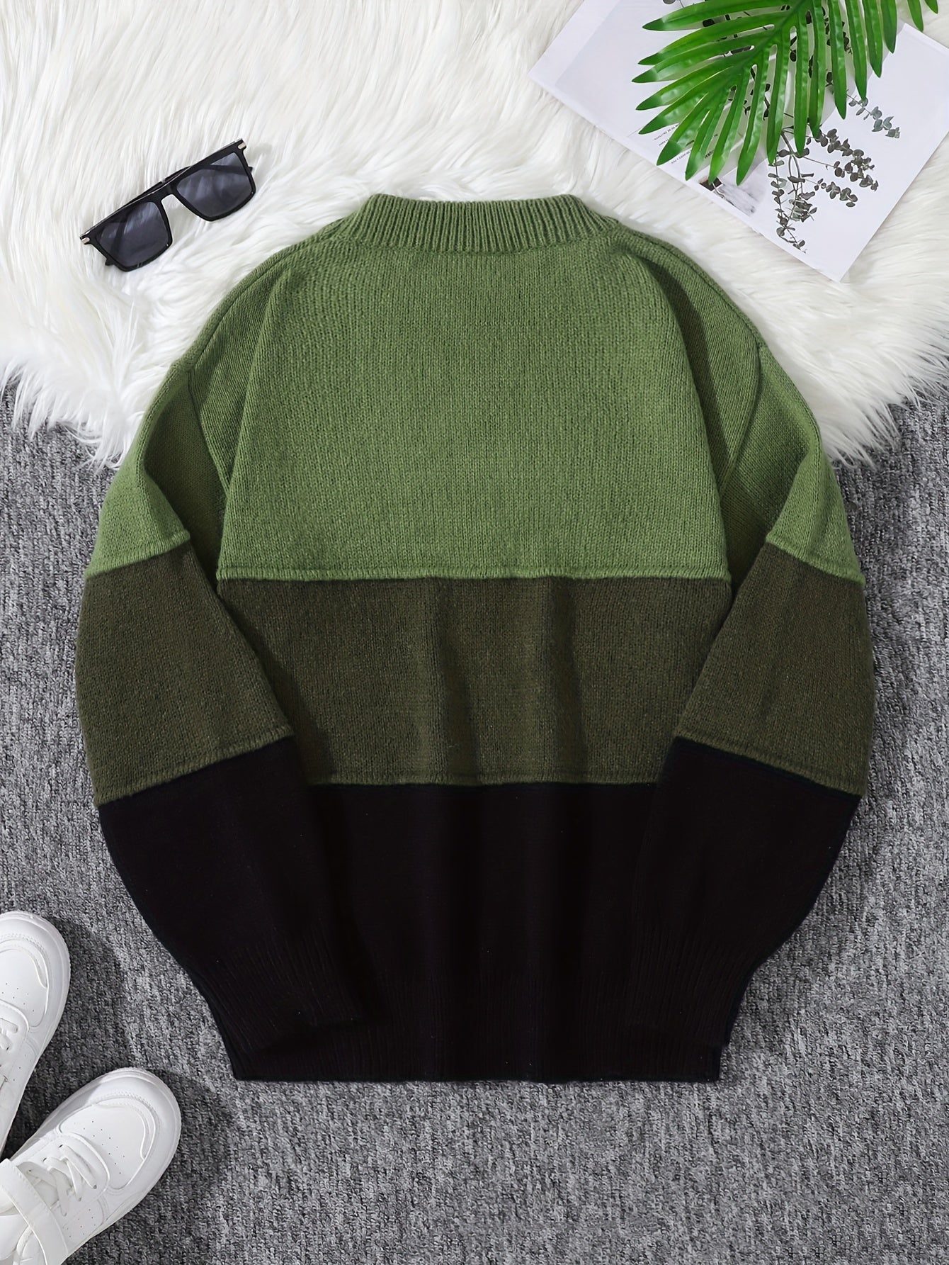 Men's Color Block Pullover Sweater - Long Sleeve Crew Neck Regular Fit, Trendy and Casual for Autumn Winter Daily Wear