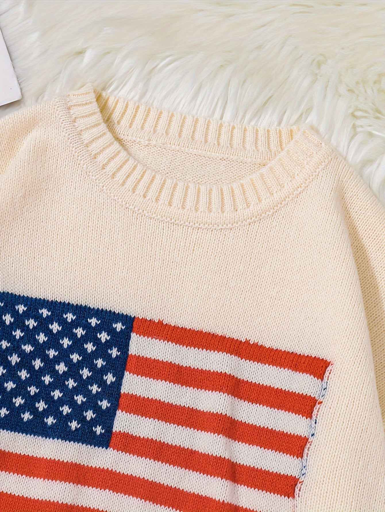 Autumn Fashion Cozy Long Sleeve Pullover Sweater - Soft Crew Neck Knitwear with American Flag Print, Warm and Breathable Outerwear for Daily Wear, Perfect for Casual Occasions - Stylish and Comfortable Top for Men