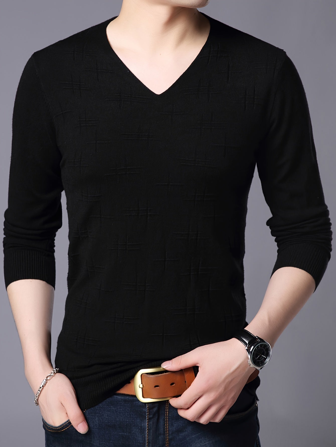 Men's Slim Fit V-Neck Long Sleeve Knit Sweater - Warm and Comfy Knitwear for Winter and Fall Bottoming and Outdoor Wear with Soft Fabric and Classic Style