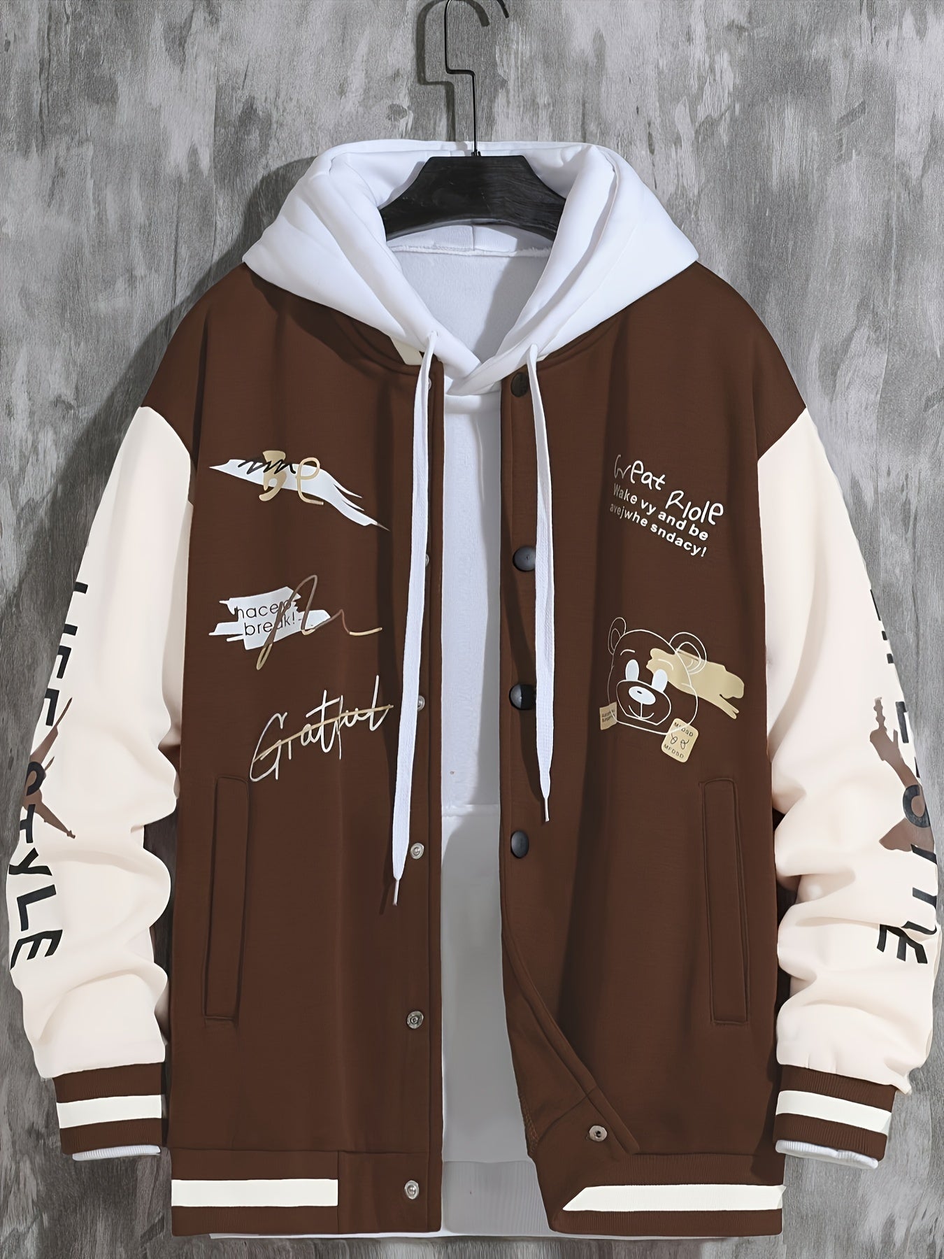 Men's Letter Print Varsity Jacket - Casual Baseball Coat for Spring and Autumn