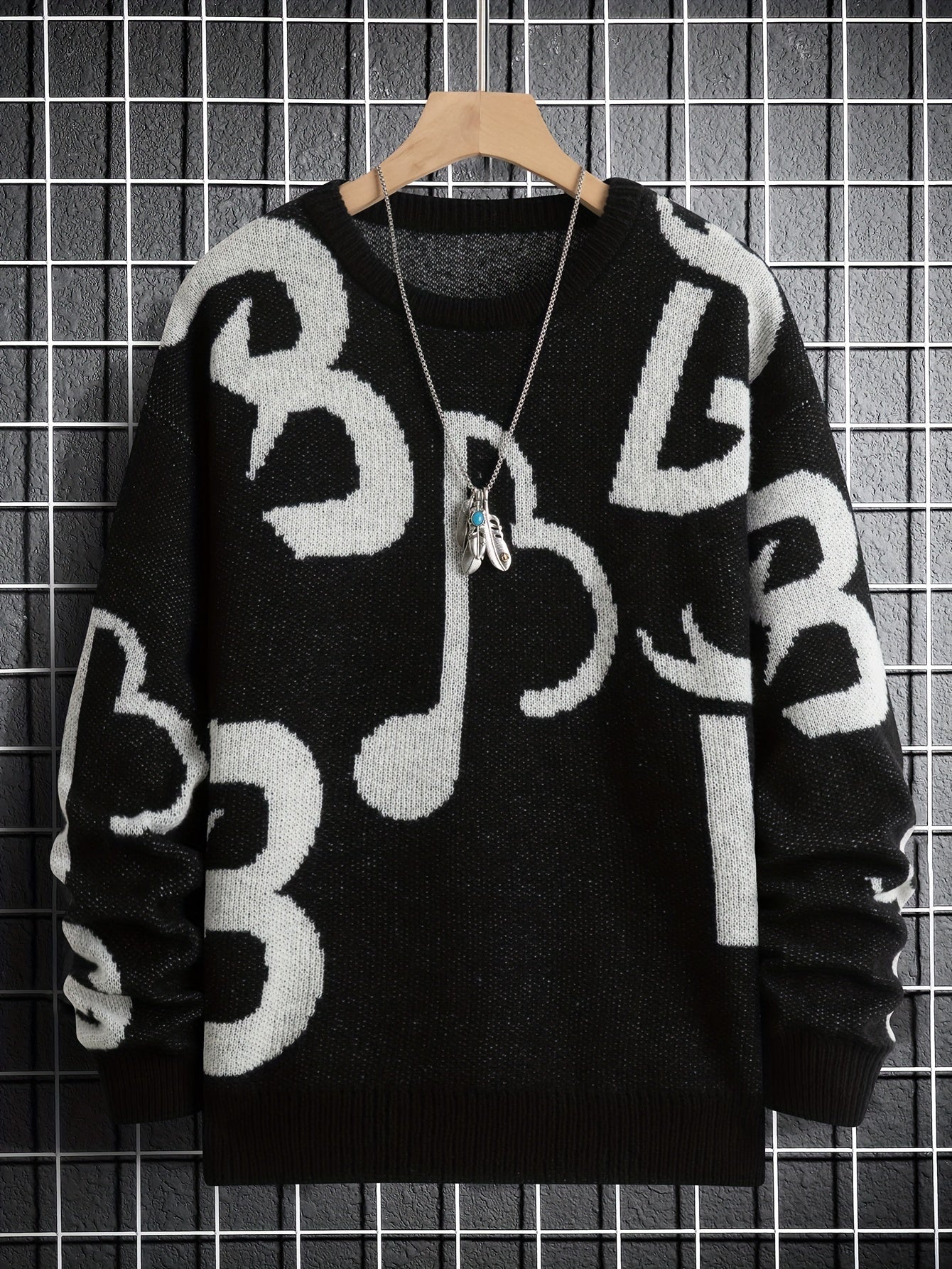 Cozy Music Notes Sweater - Soft, Loose-Fit, Comfy Stretch, Long Sleeve, Round Neck, Casual Pullover - Perfect for Men's Daily Wear, Music Lovers, and Cold Weather