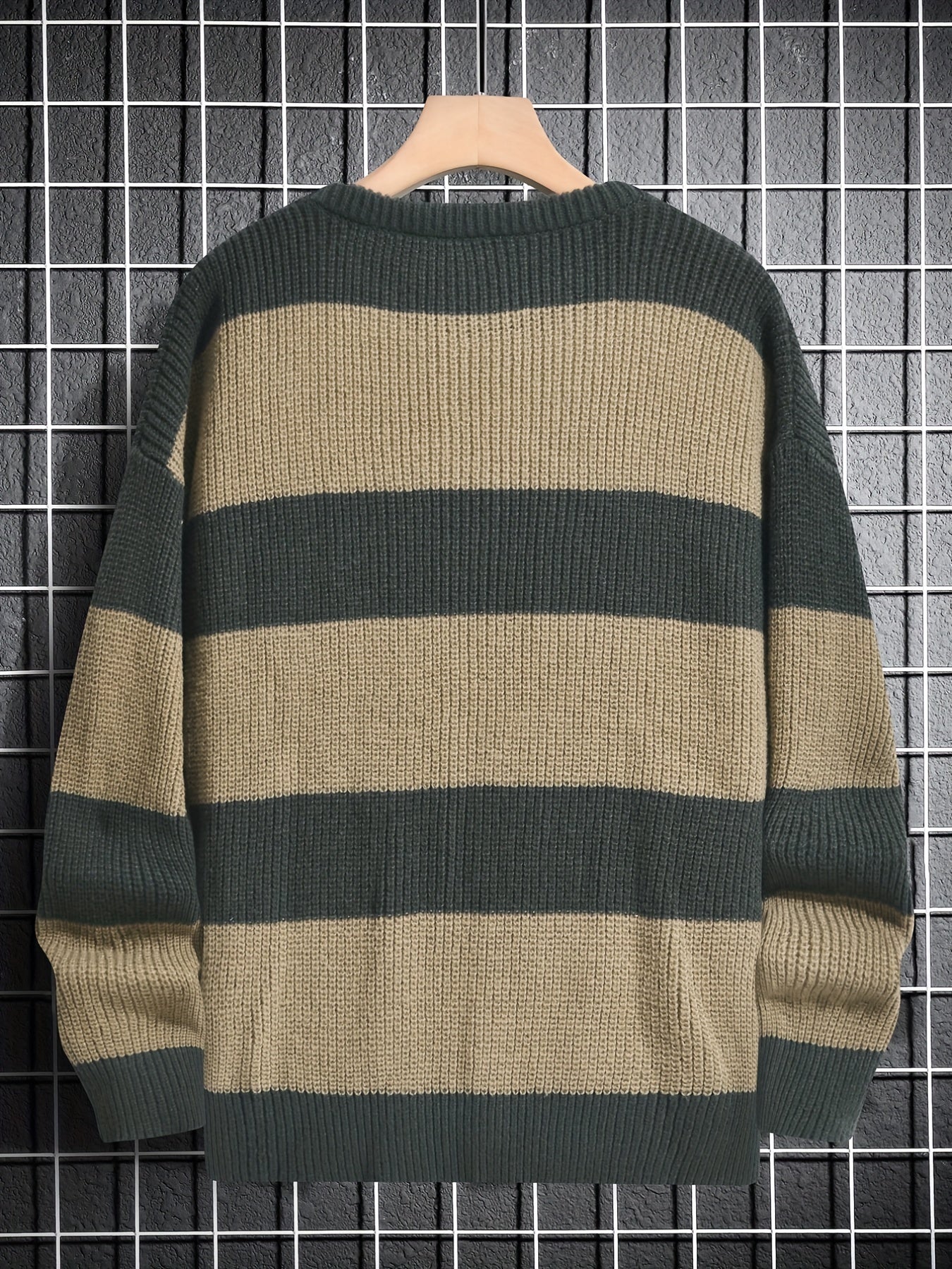 Trendy Men's Color Block Knitted Sweater - Warm And Comfortable Loose Pullover For Stylish Men