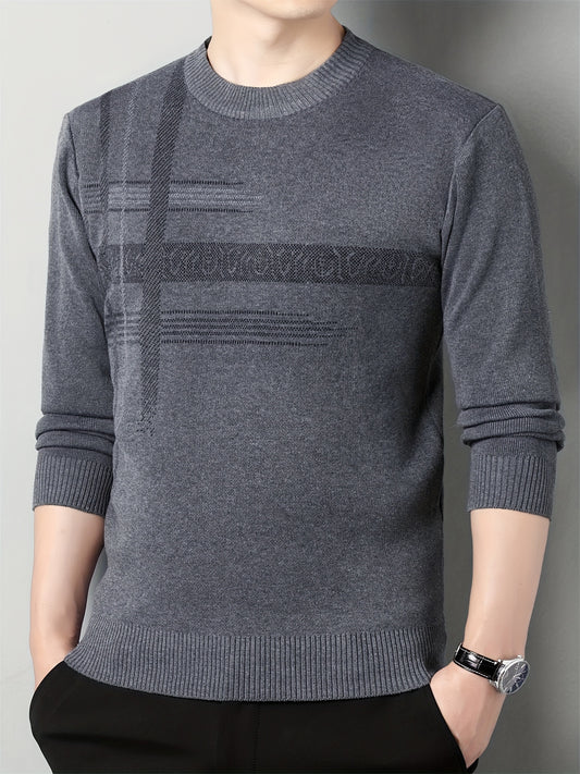 Mens Fashionable Stripe Knit Pullover Sweater - Breathable, Soft, Long Sleeve, Crew Neck, Casual, Stylish Top for City Walk, Street, Hanging Out, Outdoor Activities - Perfect for Autumn, Winter, and Spring Seasons