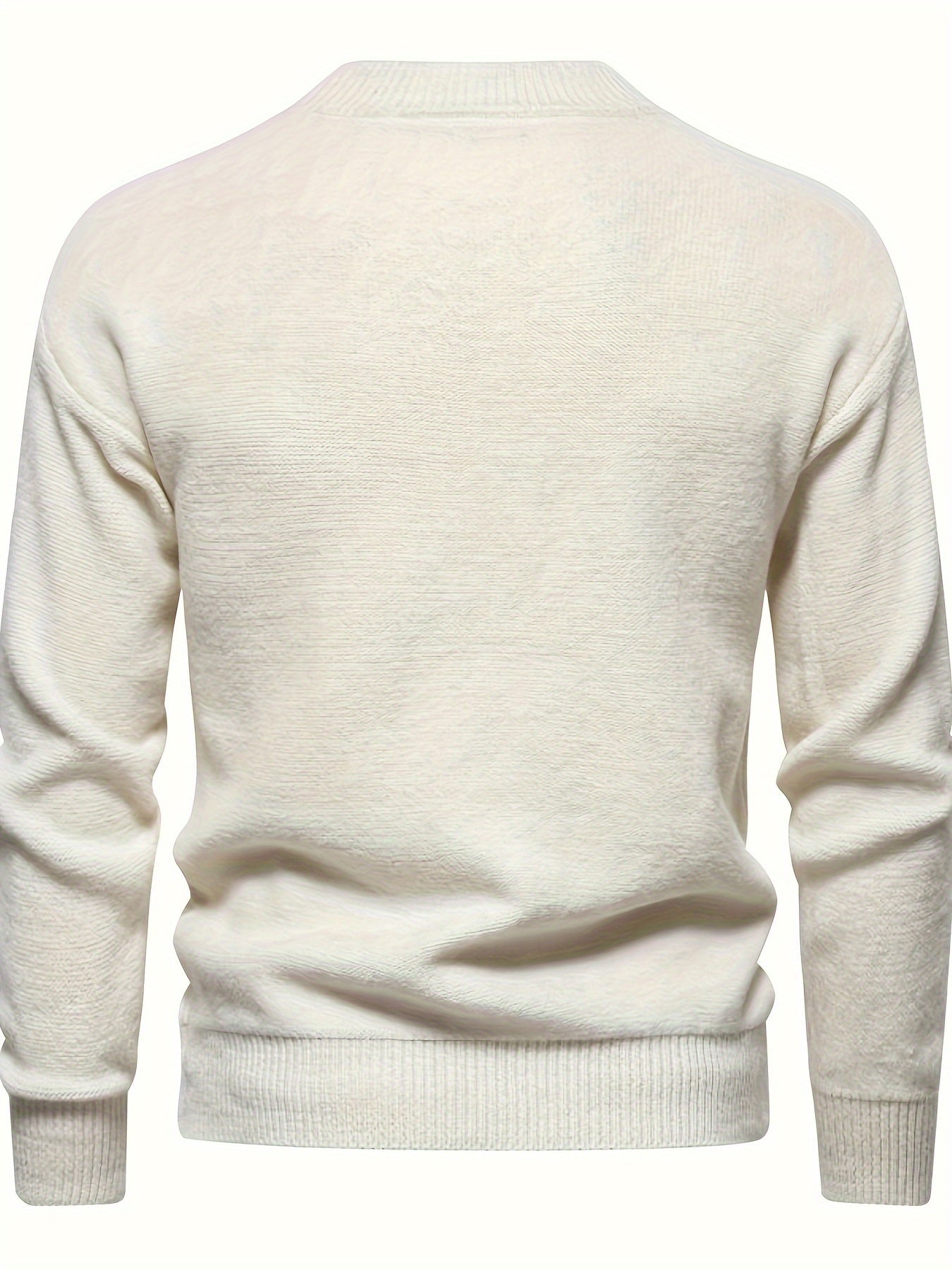 Men's Stylish Solid Knitted Pullover, Casual Mid Stretch Breathable Long Sleeve Crew Neck Top For City Walk Street Hanging Outdoor Activities