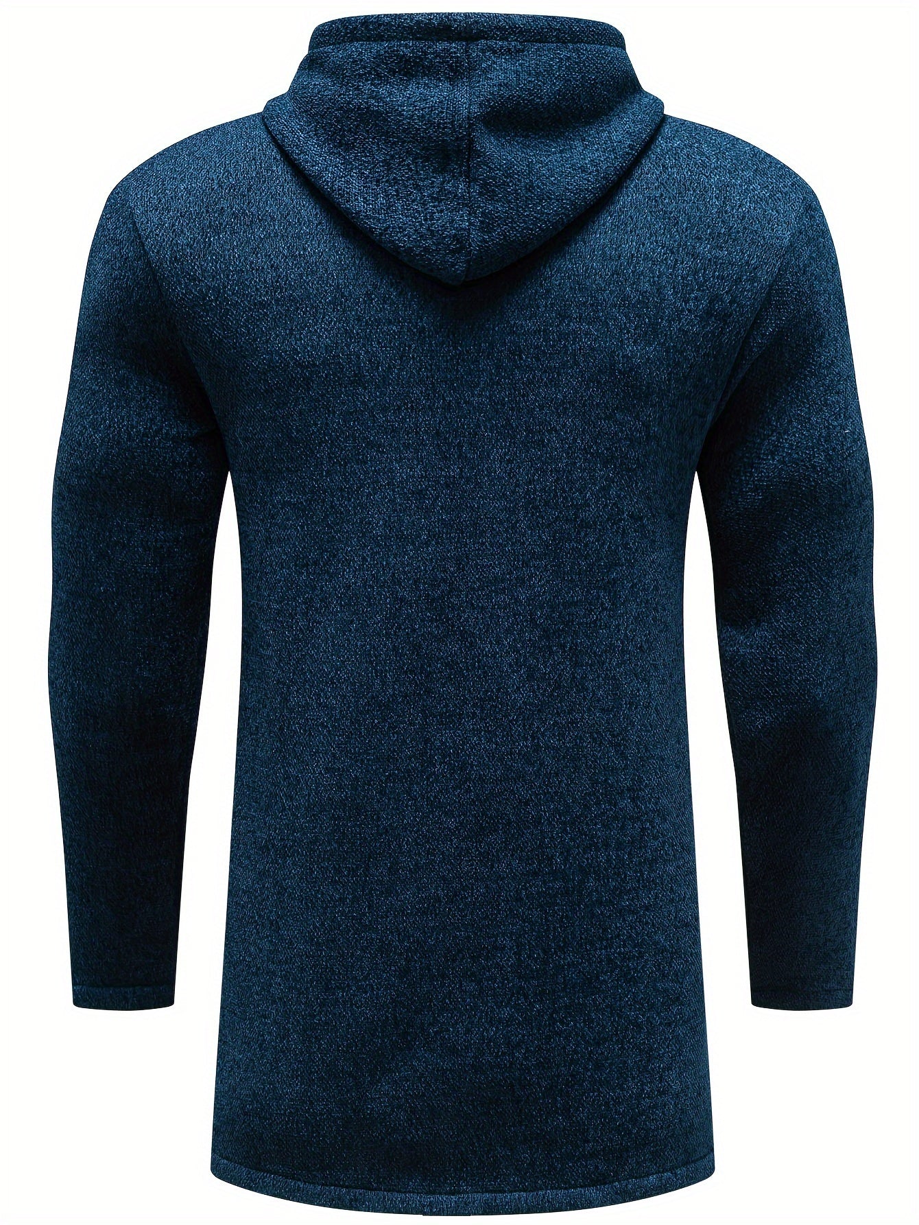 Warm Mid-length Hooded Coat, Men's Comfortable Solid Color Zip Up Knitted Cardigan For Spring Fall