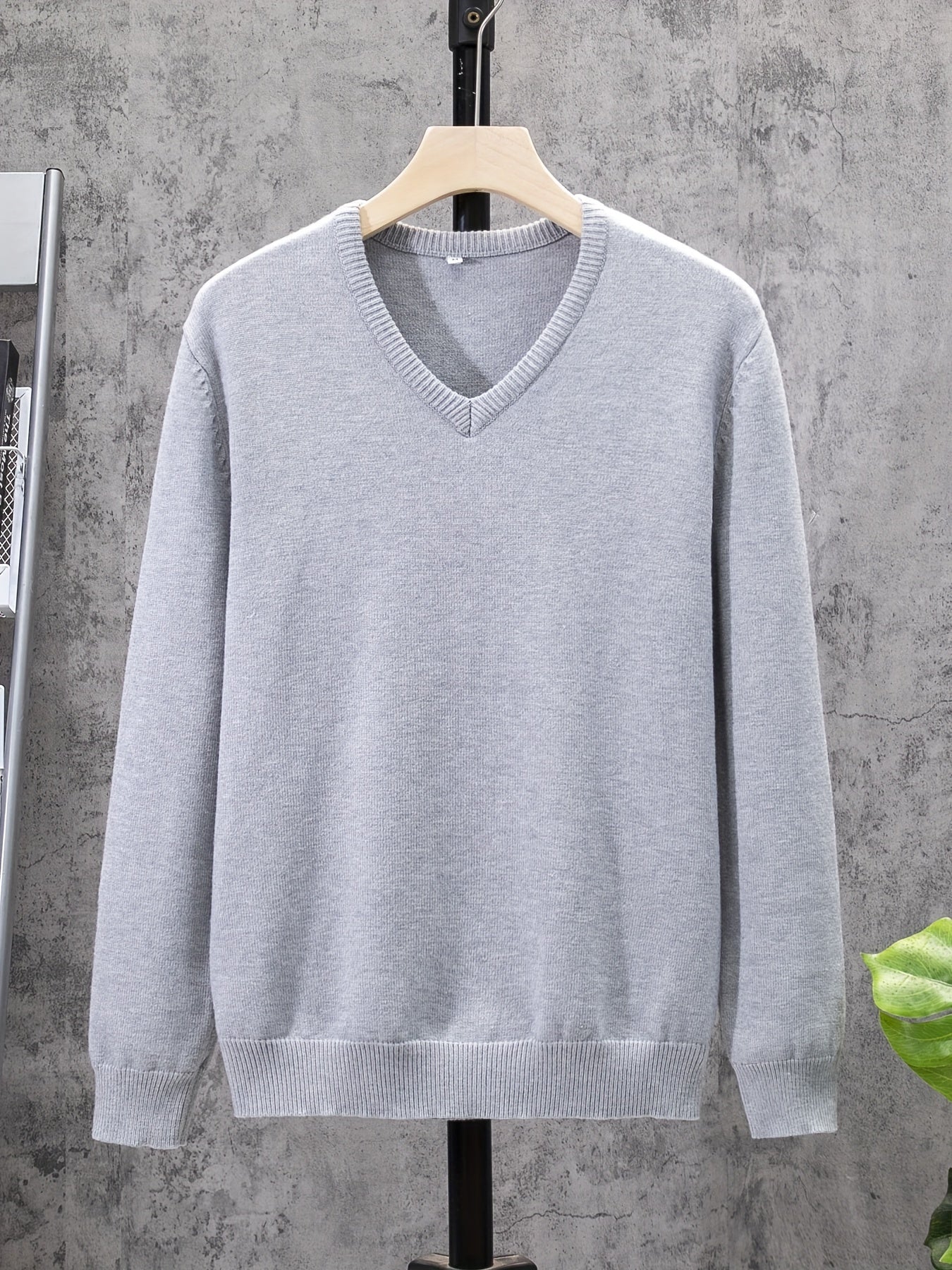 All Match Knitted Solid Sweater, Men's Casual Warm Slightly Stretch V Neck Pullover Sweater For Men Fall Winter