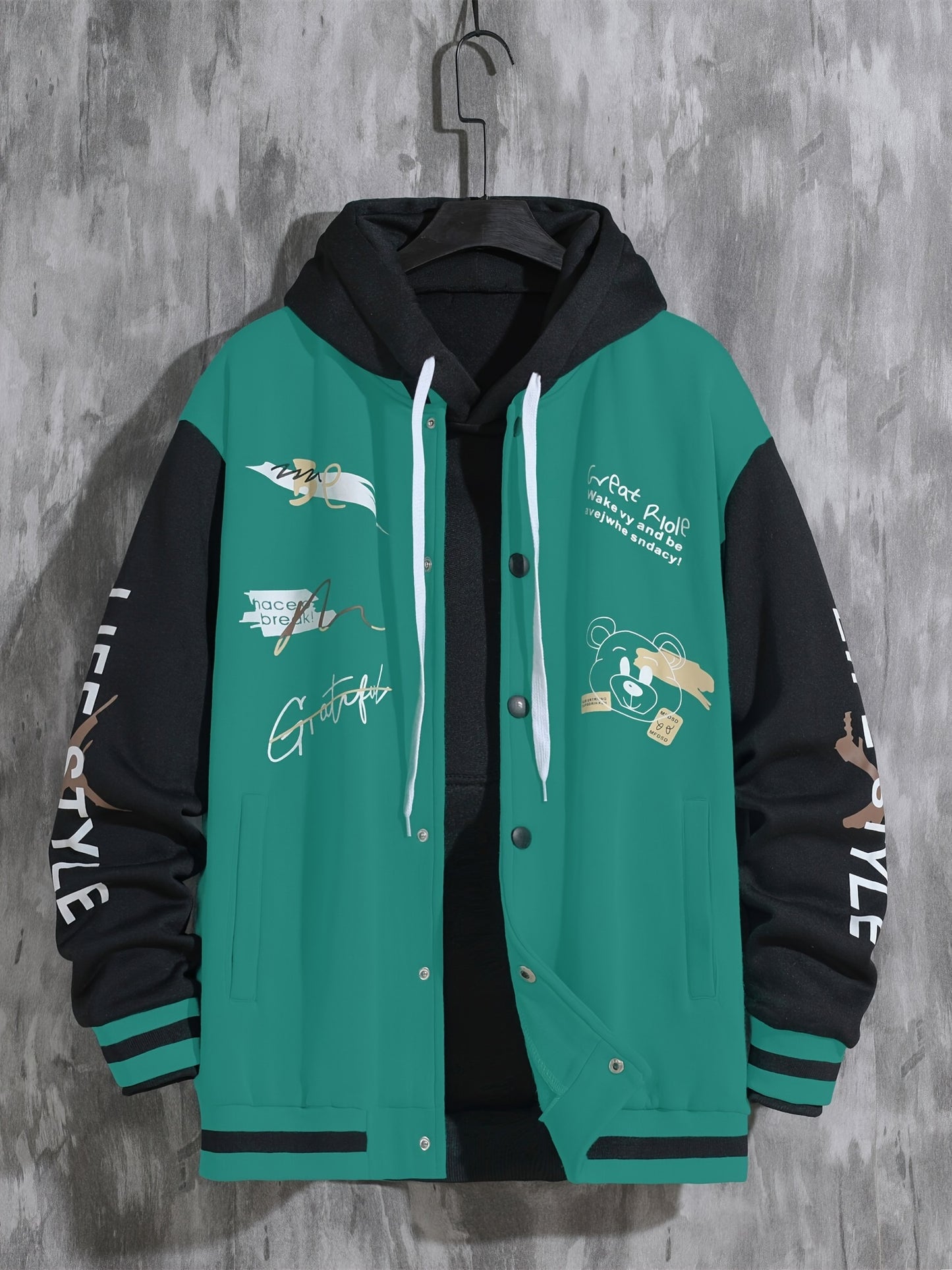 Men's Letter Print Varsity Jacket - Casual Baseball Coat for Spring and Autumn