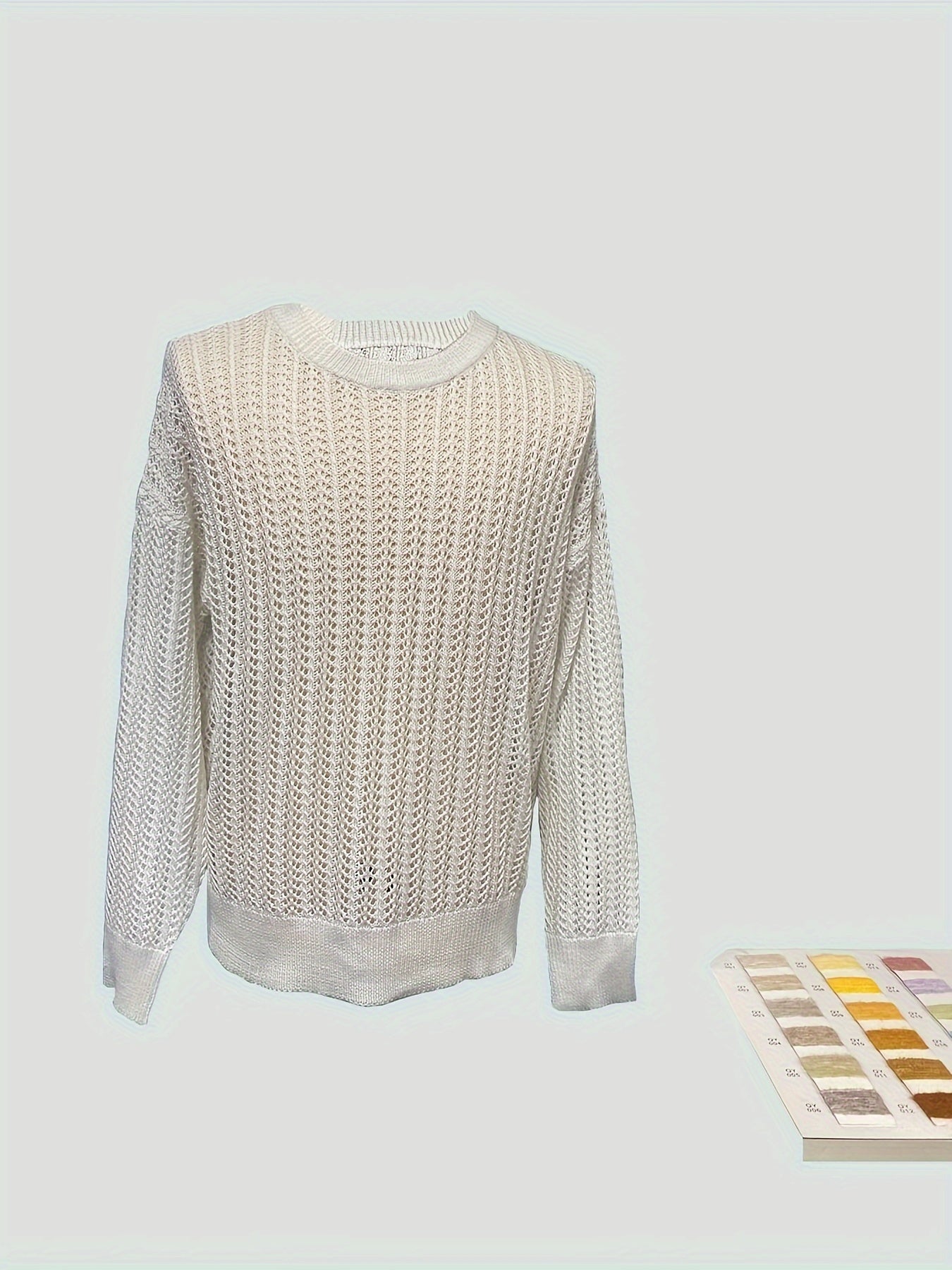 Long Sleeve Men's Solid Knit Shirt with Chic Crew Neck and Hollow Pieces for Spring and Autumn Leisurewear