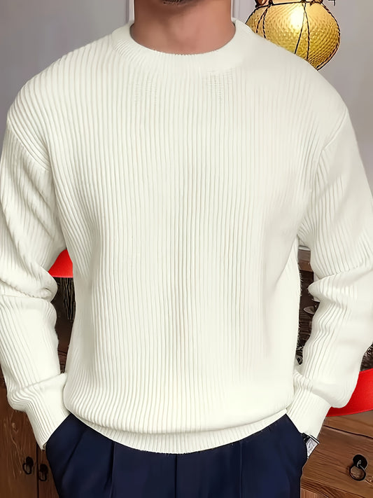 Cozy Solid Color Crew Neck Sweater for Men - Long Sleeve Pullover Tops for Spring and Fall - Soft, Breathable, and Versatile Casual Wear