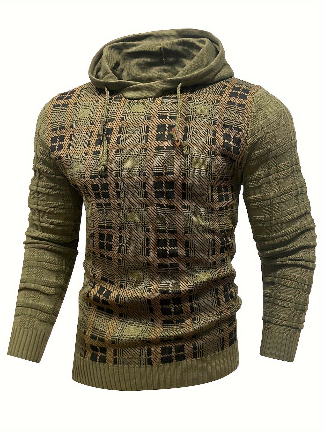 Cozy Plaid Hooded Sweater for Men - Commuter-Friendly, Sports-Inspired Outerwear - Soft, Breathable, and Warm for Casual Daily Wear