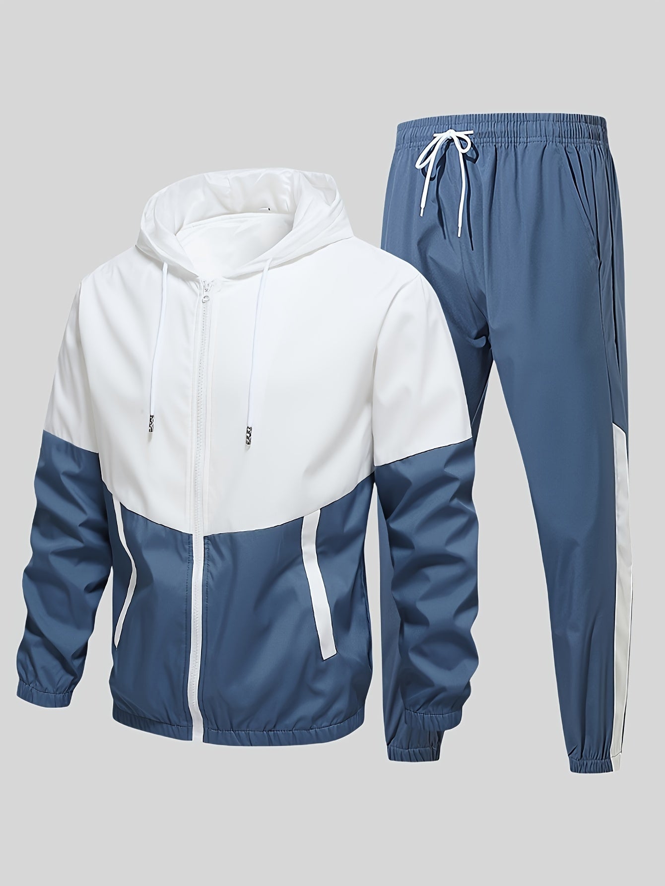 2-Piece Men's Fashion Sports Suit - Sweatsuits with Hooded Jacket and Pants, Color Blocking Design, Spring and Autumn Wear, Youth Fashion Trend, Casual and Comfortable