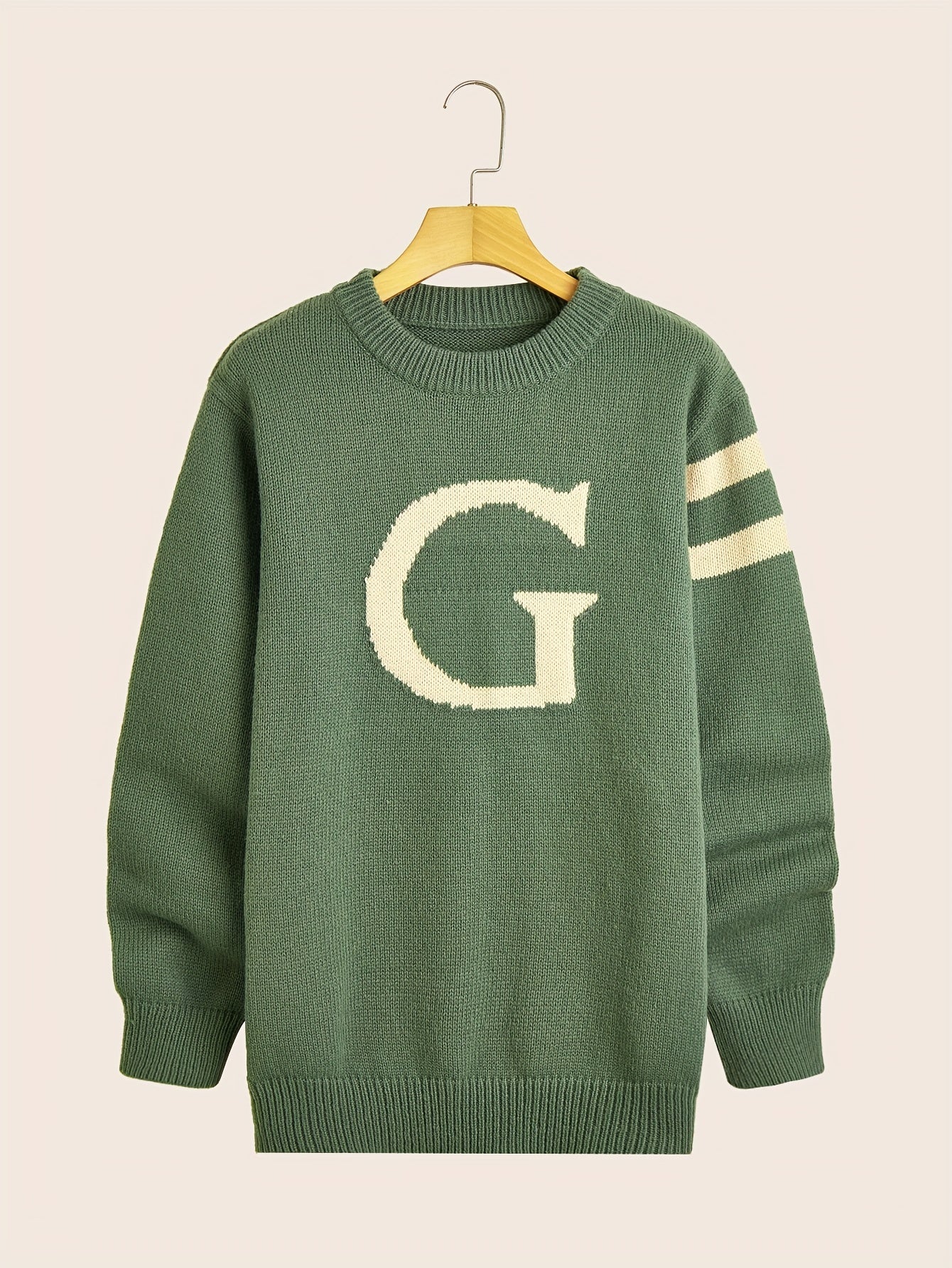 Men's ''G'' Pattern Sweater, Warm Trendy Knit Pullover