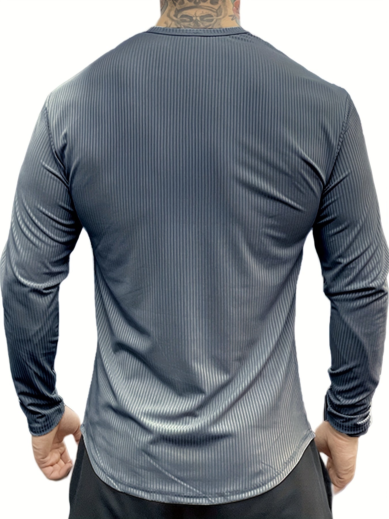 Quick-drying Men's Long-sleeved Solid Color Round Neck Sports T-shirt for Running Fitness Basketball Training