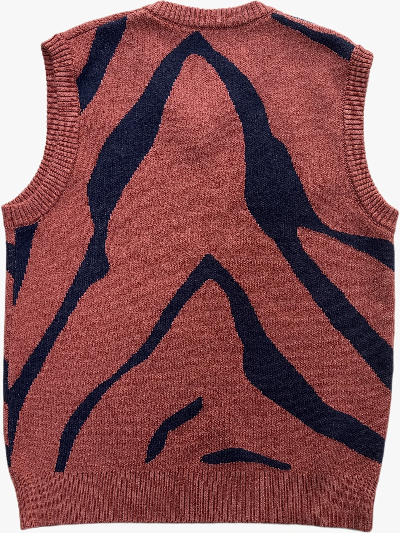 Men's Zebra Graphic Print Knitted Sleeveless Sweater, Casual V Neck Slim-fit Vest For Fall Winter Outdoor Activities