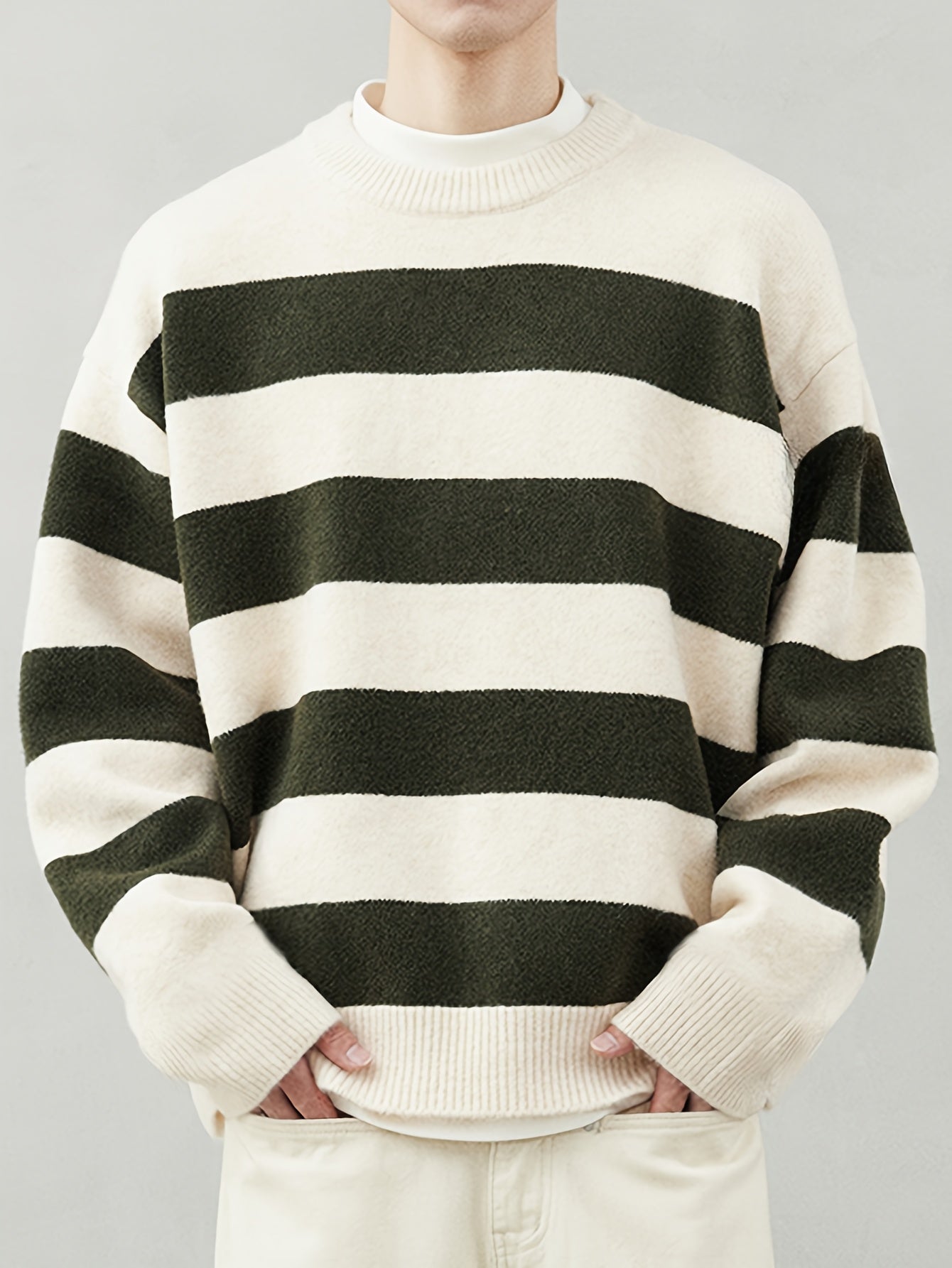 Cozy Color Block Striped Knitted Pullover Sweater - Soft, Casual, Long Sleeve, Crew Neck, Fall Winter Essential - Perfect for Everyday Wear