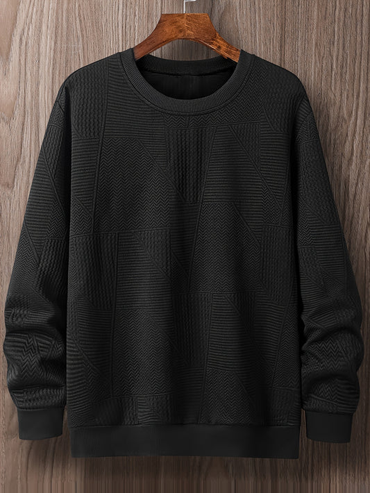 Plus Size Men's Solid Color Casual Ribbed Knit Pullover Sweatshirt for Relaxed Fit