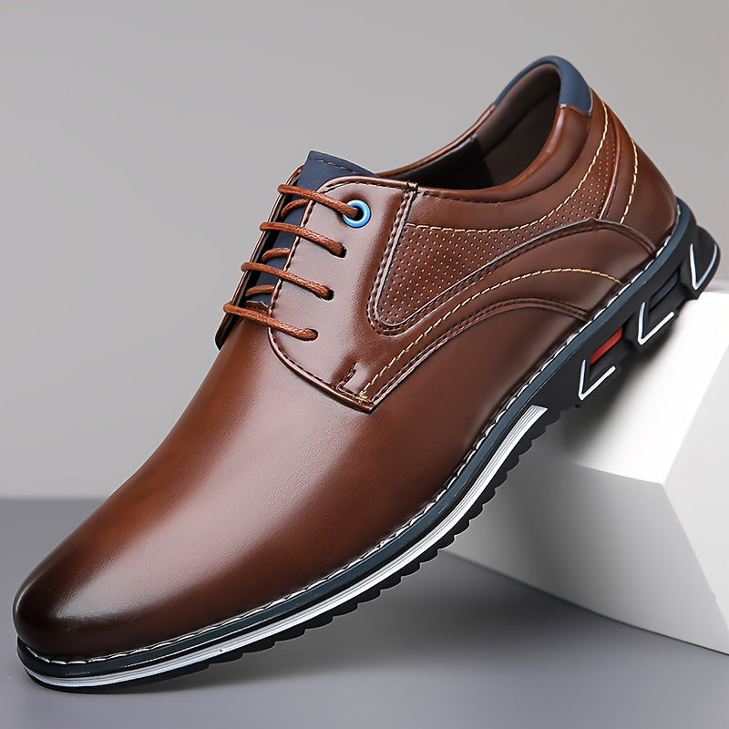 Plus Size Mens PU Leather Dress Shoes - Durable, Non-Slip, Lace-Up for Office and Everyday Wear