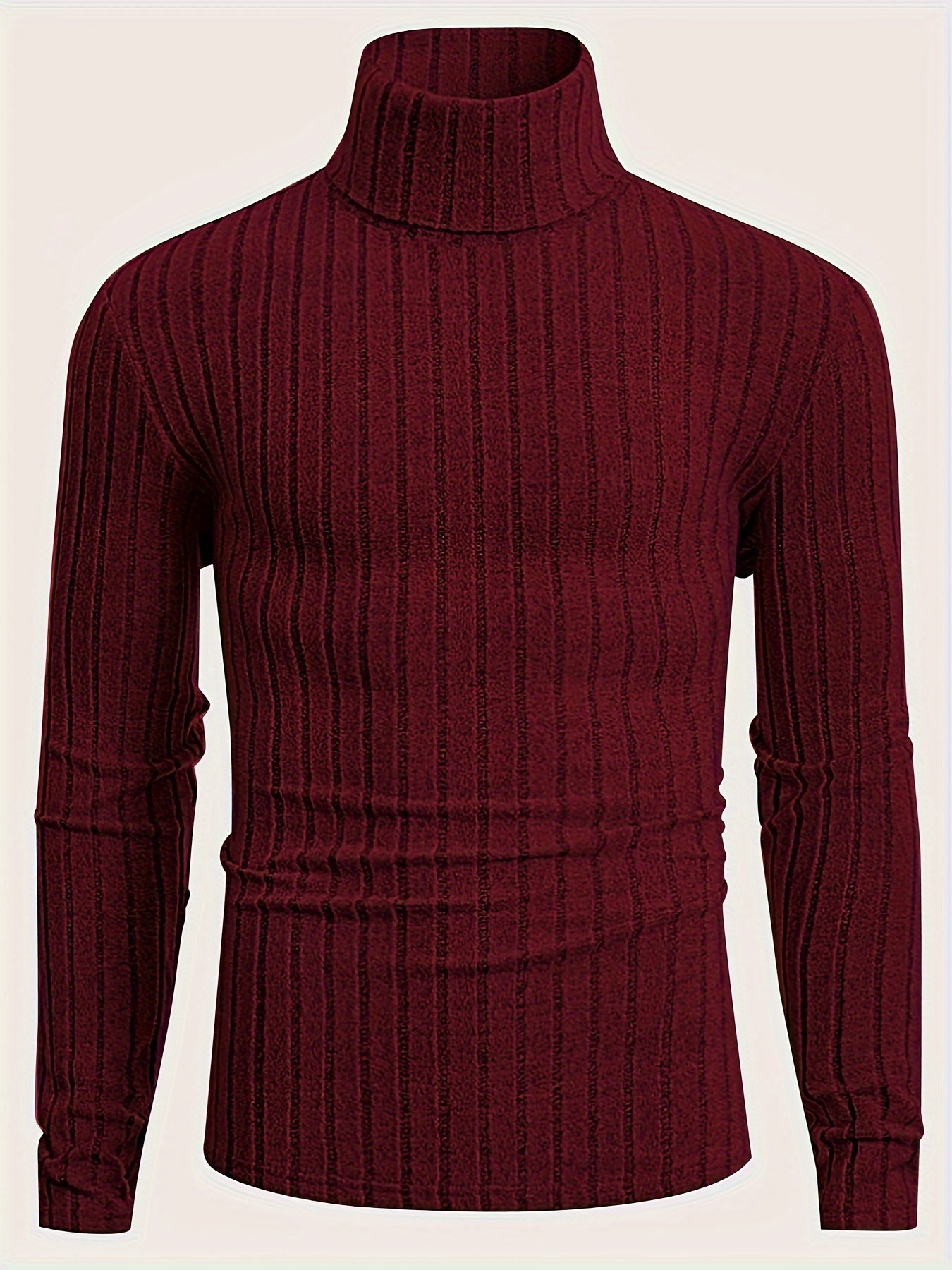 Men's Stylish Stripe Pattern Knitted Pullover, Casual Breathable Long Sleeve Turtle Neck Sweater For Spring Fall