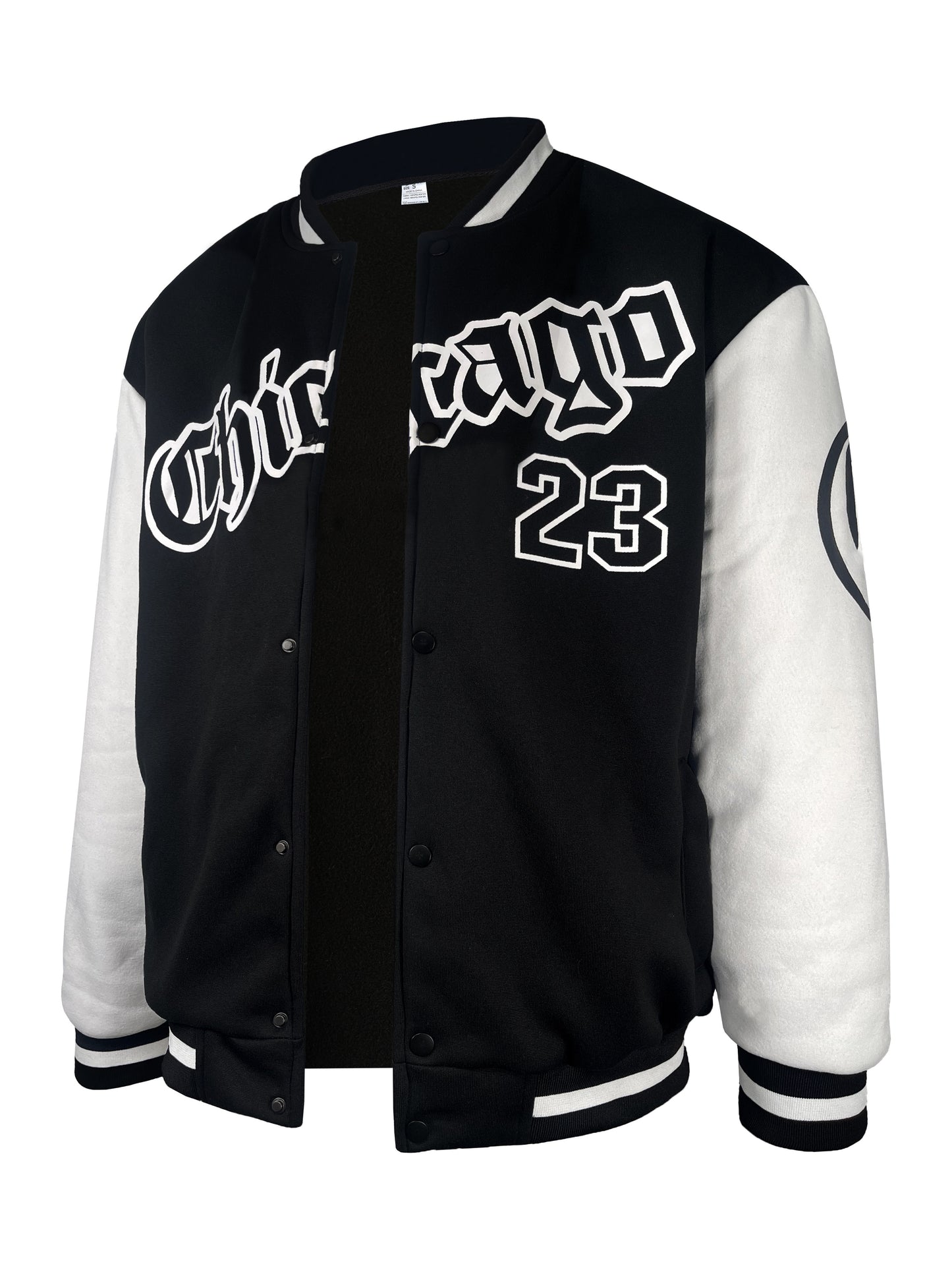 Men's Casual Letter Print Color Block Varsity Jacket, Chic Style Baseball Collar Jacket