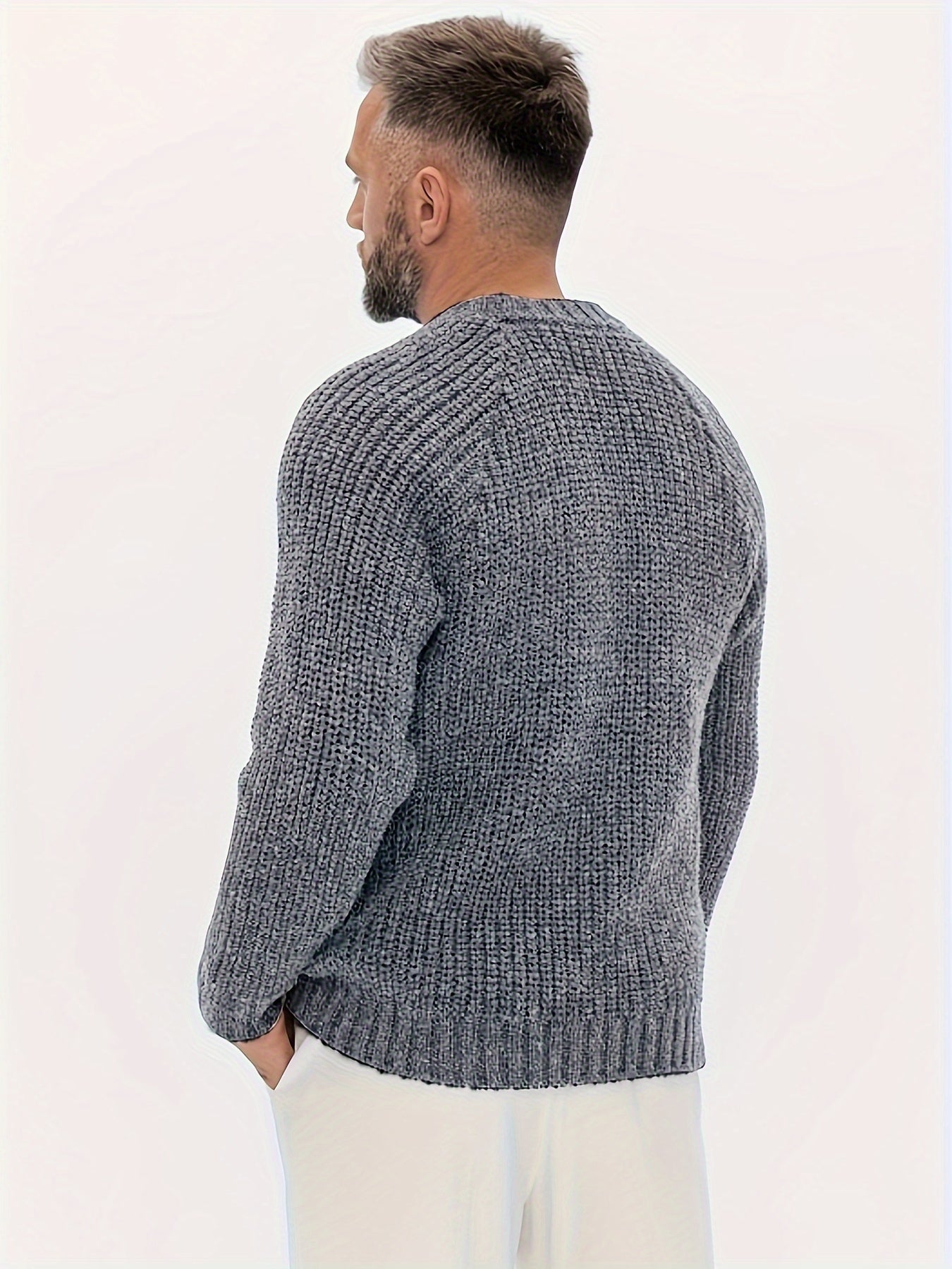 Men's Winter And Fall Solid Sweater, Warm Knit Sweater, As Gifts