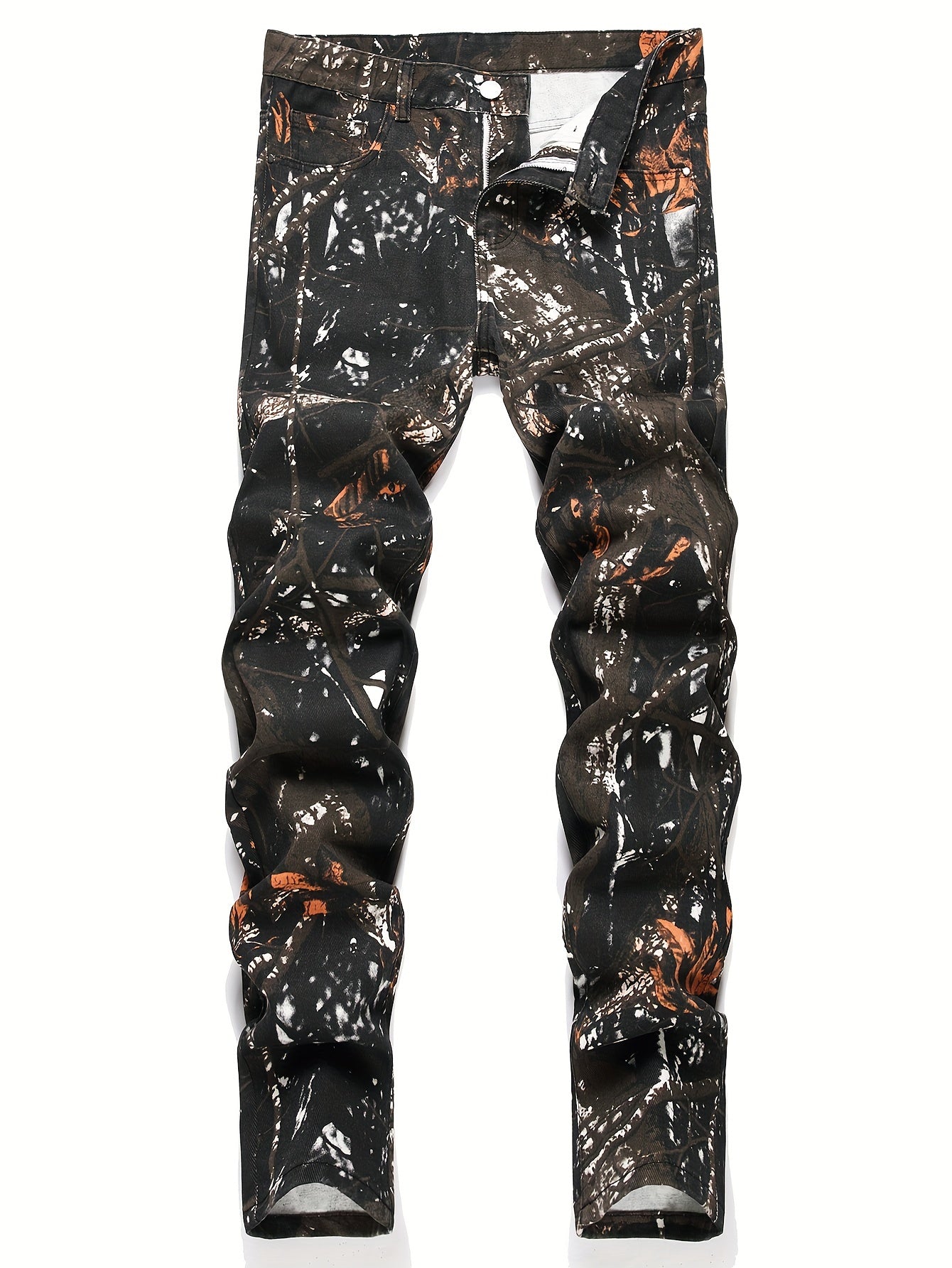 FORUWISH  -  Slim Men's Distressed Punk Graffiti Pattern Jeans Doodles Trendy Hiphop Streetwear Denim Pants