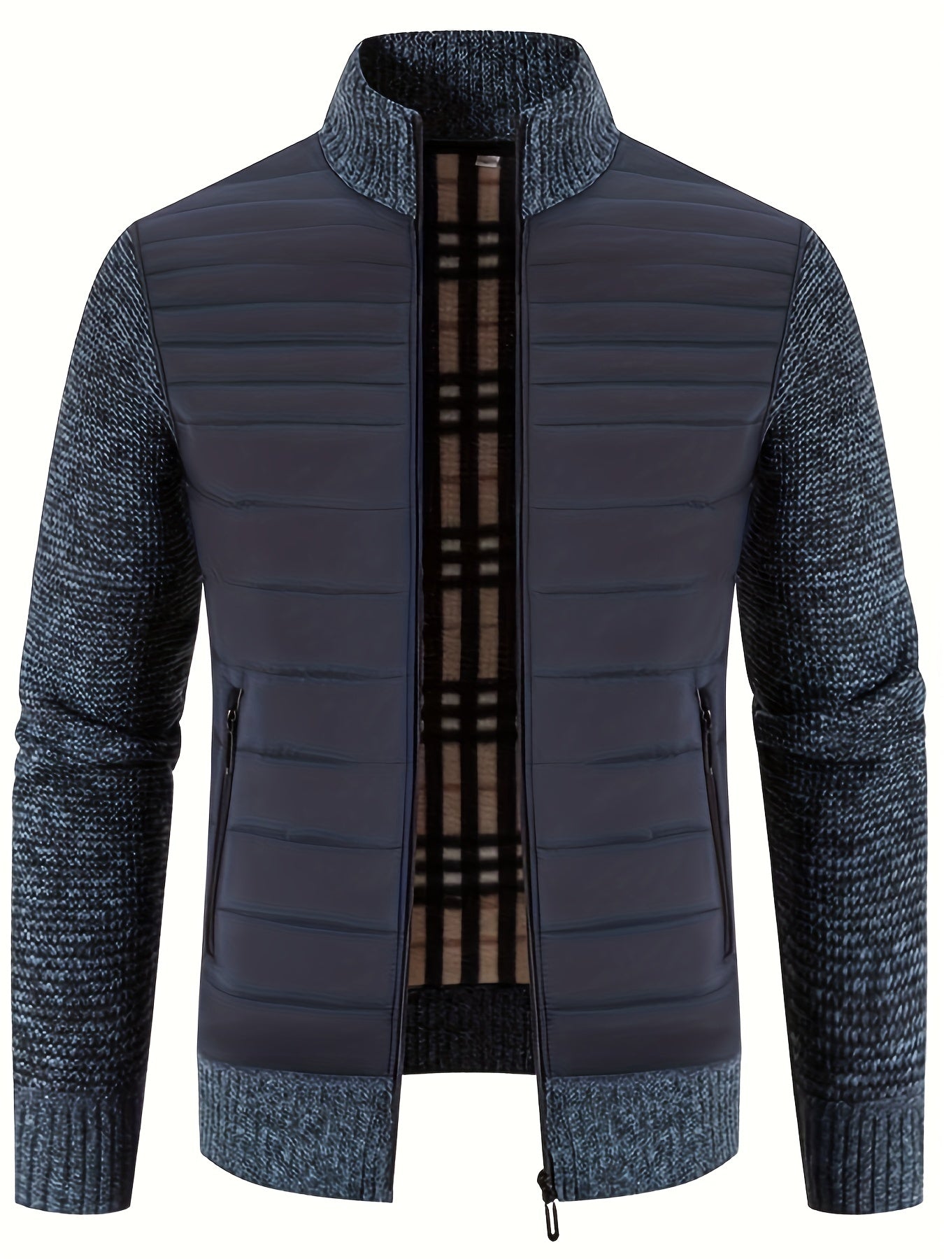 Men's Vintage Knitted Jacket, Casual Stand Collar Slightly Stretch Breathable Zip Up Warm Cardigan For Outdoor Fall Winter