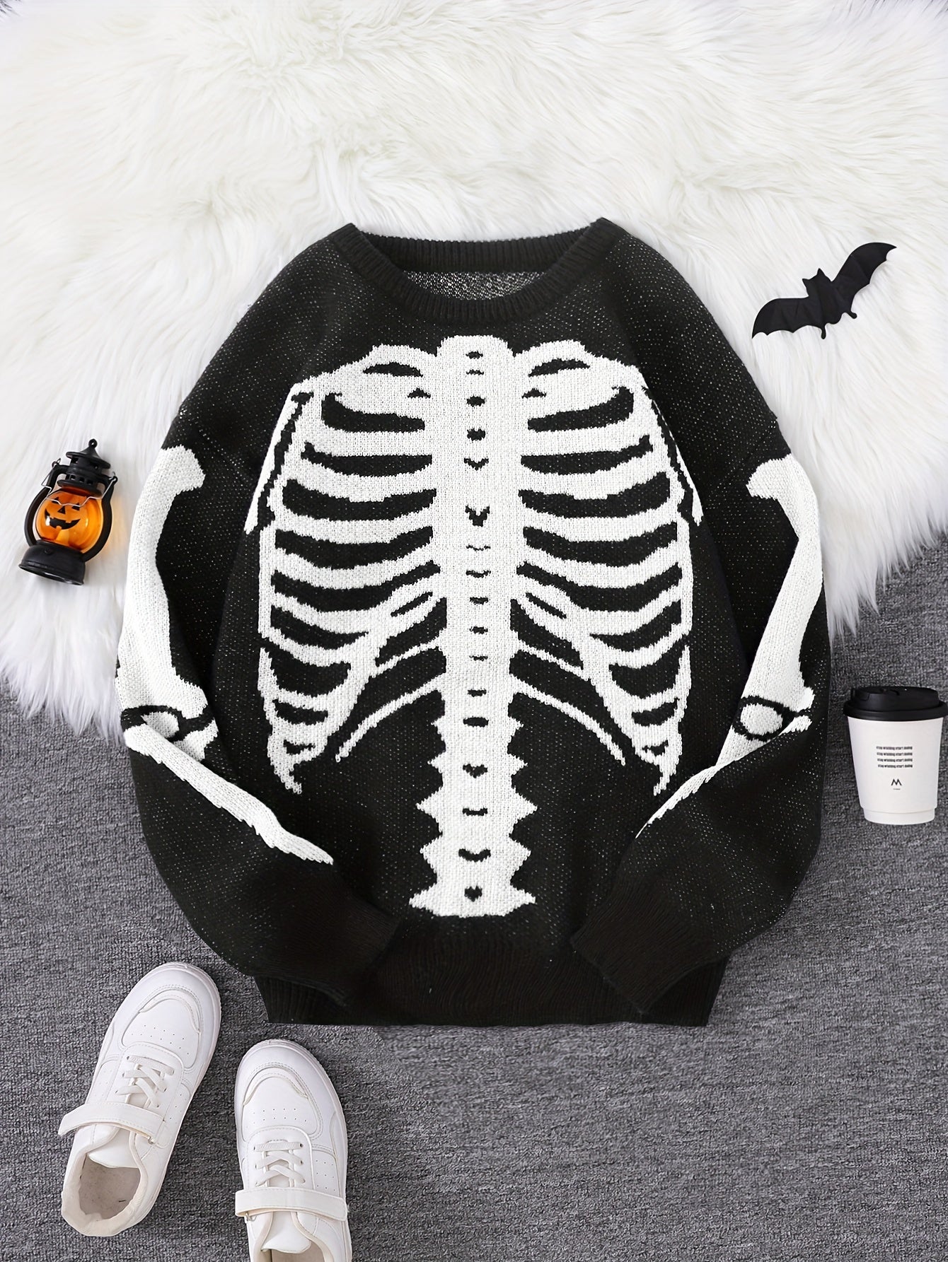 Stylish Skeleton Knit Sweater - Soft, Breathable, Round Neck, Long Sleeve Pullover with Unique Jacquard Design for Men - Perfect for Fall and Winter Seasons